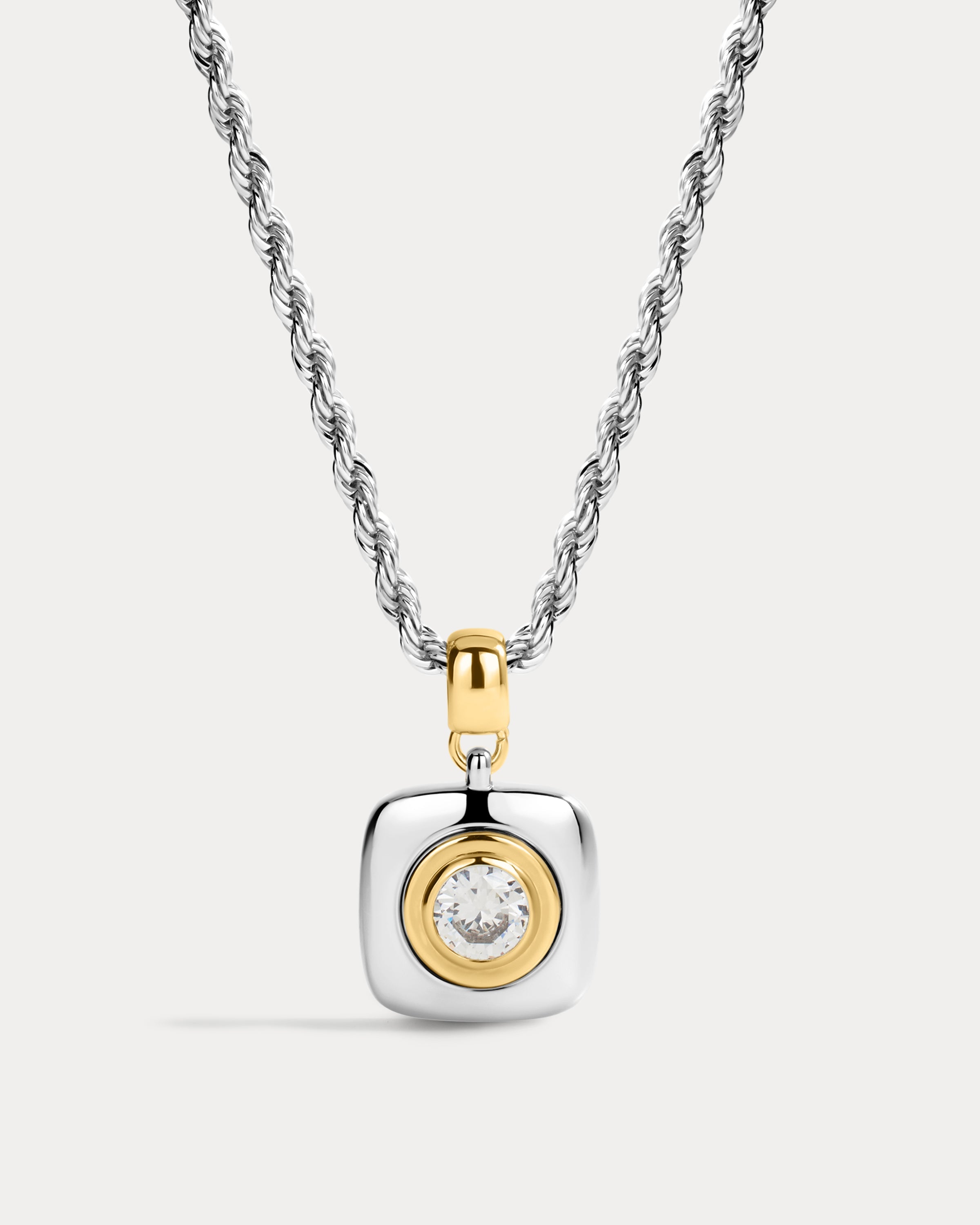 The Luv Aj Luna Bezel Pendant Necklace in Silver on white background