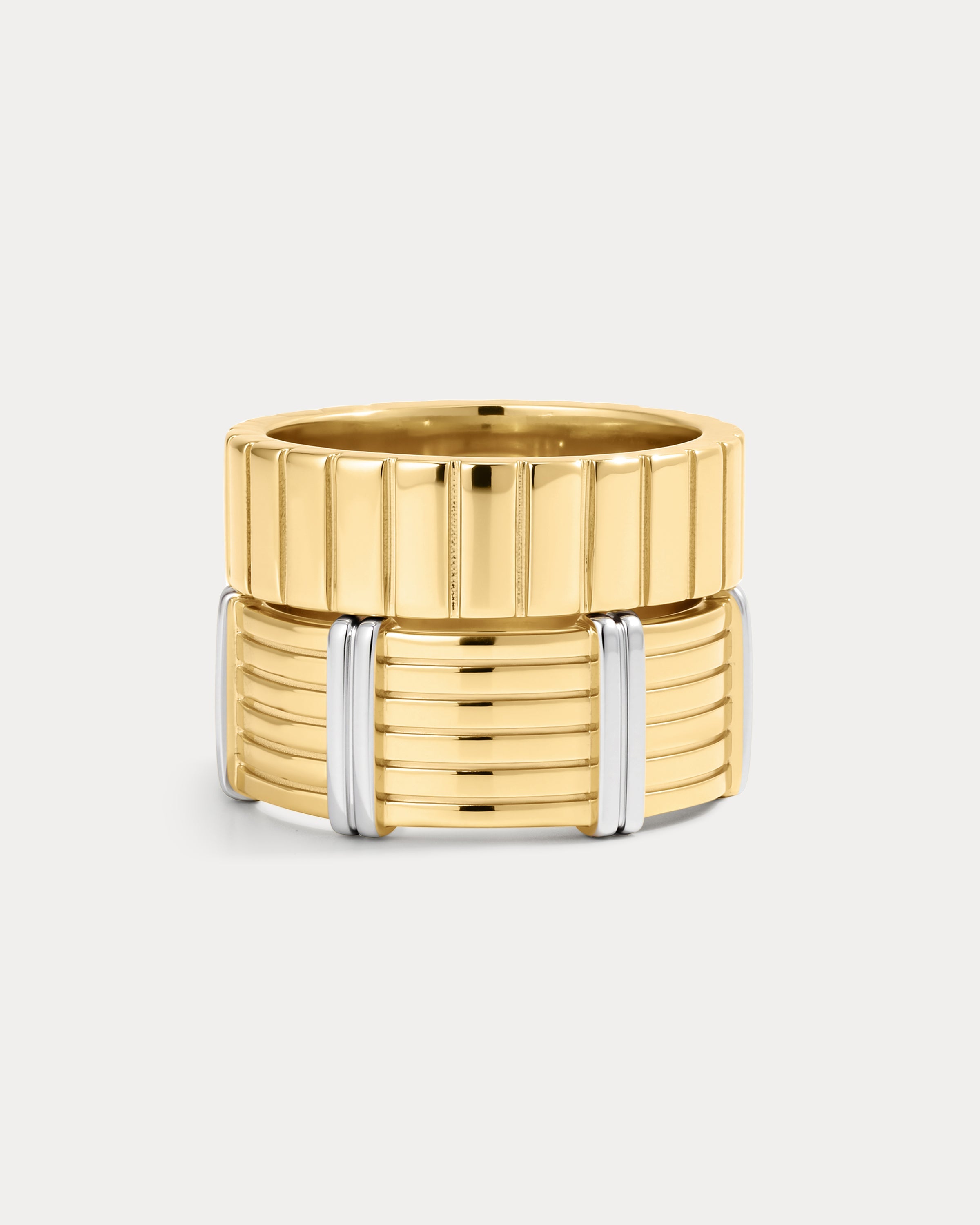 The Luv Aj Luna Bezel Ring Set in gold on white background
