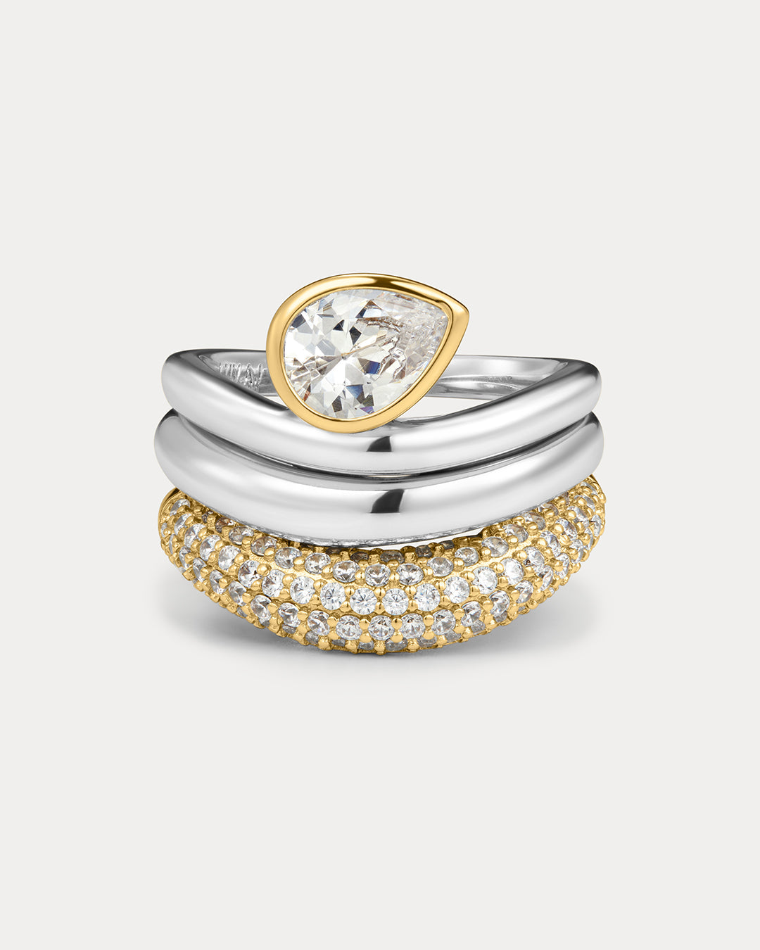 The Luv Aj Marais Wave Ring Set in Silver on white background