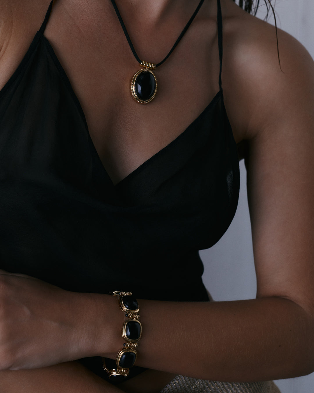 The Luv Aj Midnight Mesa Beaded Bracelet in Gold on Model