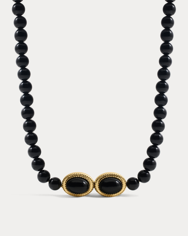 The Luv Aj Midnight Mesa Beaded Necklace in Gold on white background