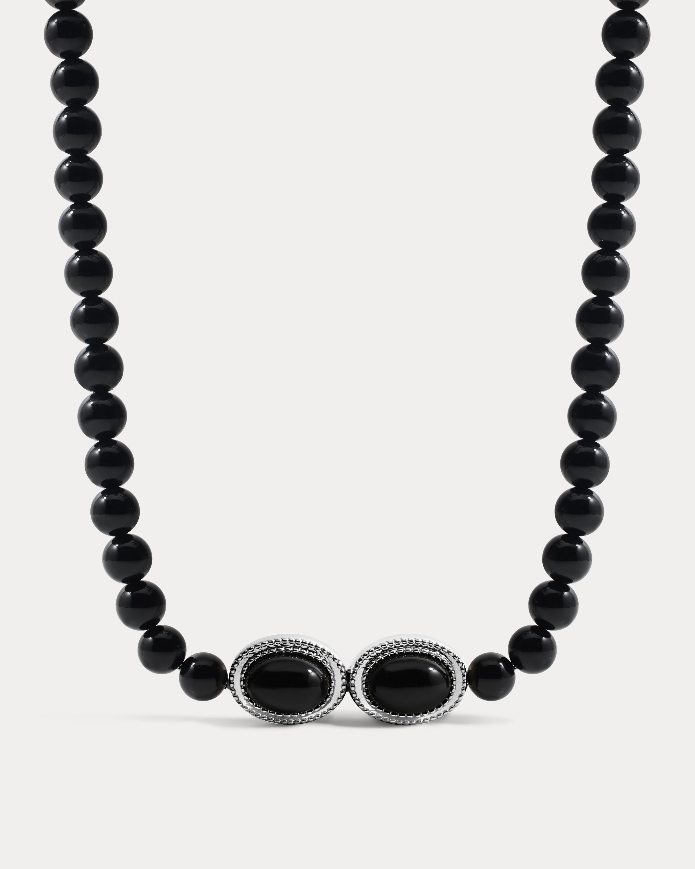 The Luv Aj Midnight Mesa Beaded Necklace in Silver on white background