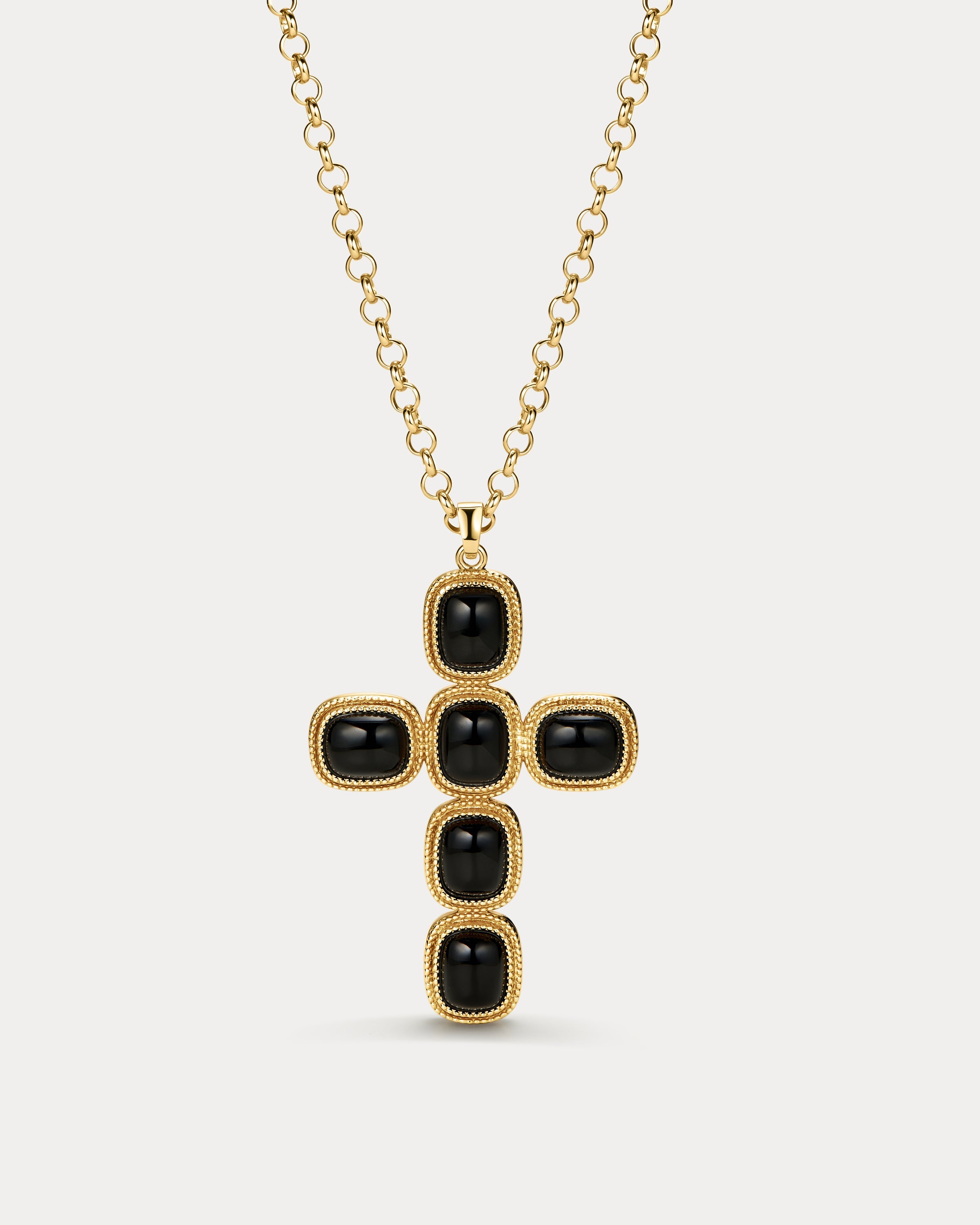 The Midnight Mesa Cross Necklace in Gold on white background