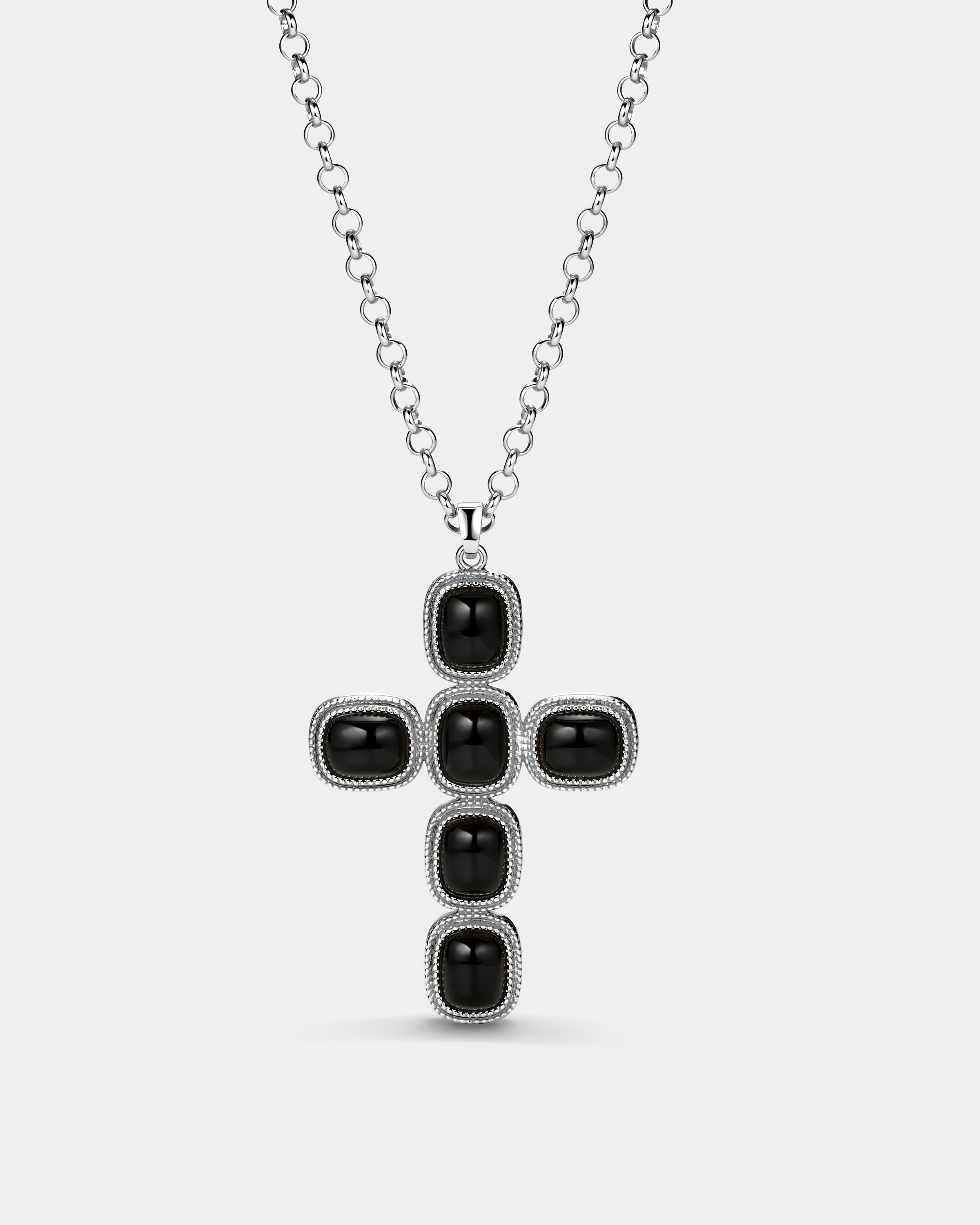 The Luv Aj Midnight Mesa Cross Necklace in Silver on white background