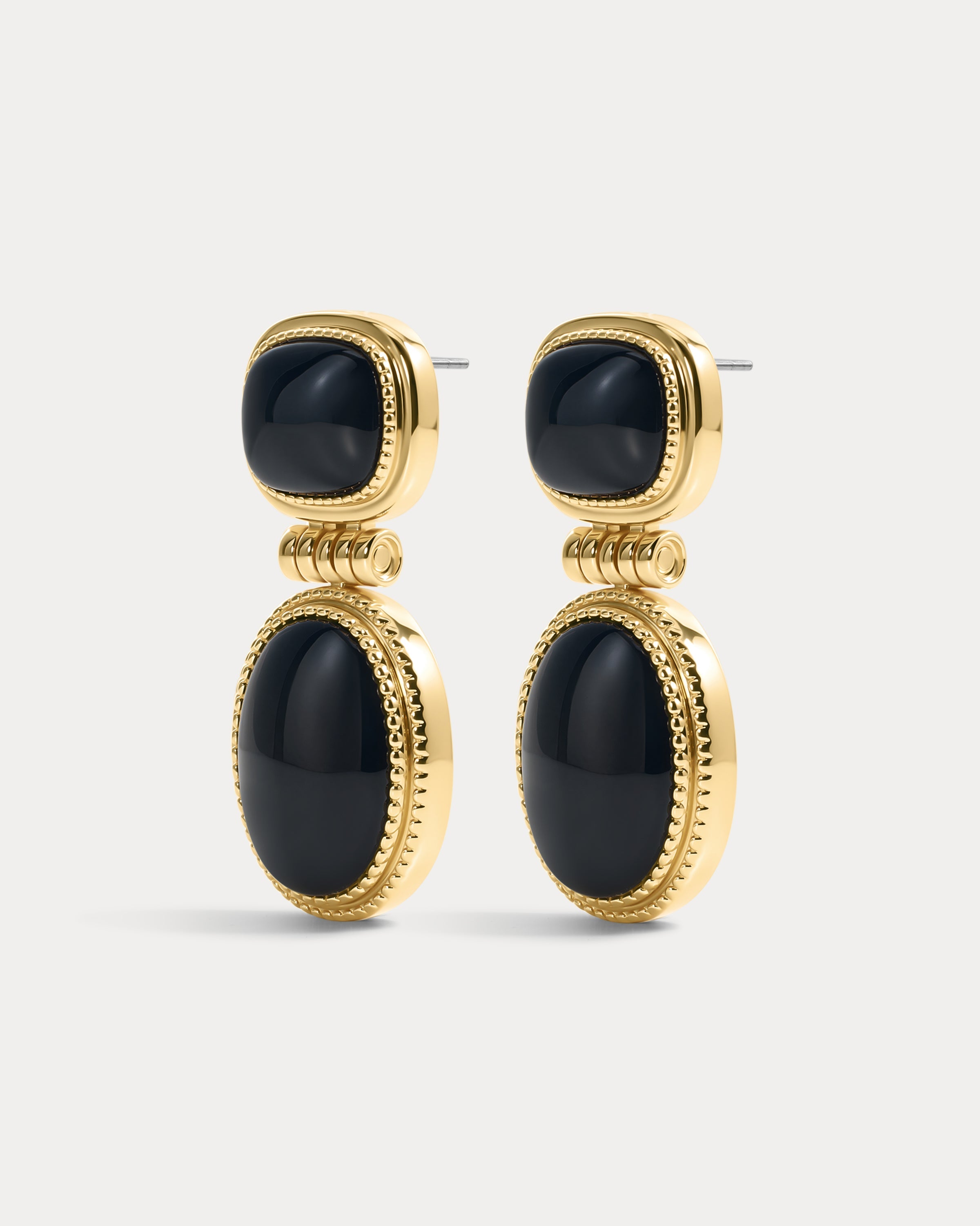 The Luv Aj Midnight Mesa Drop Studs in Gold on White Background