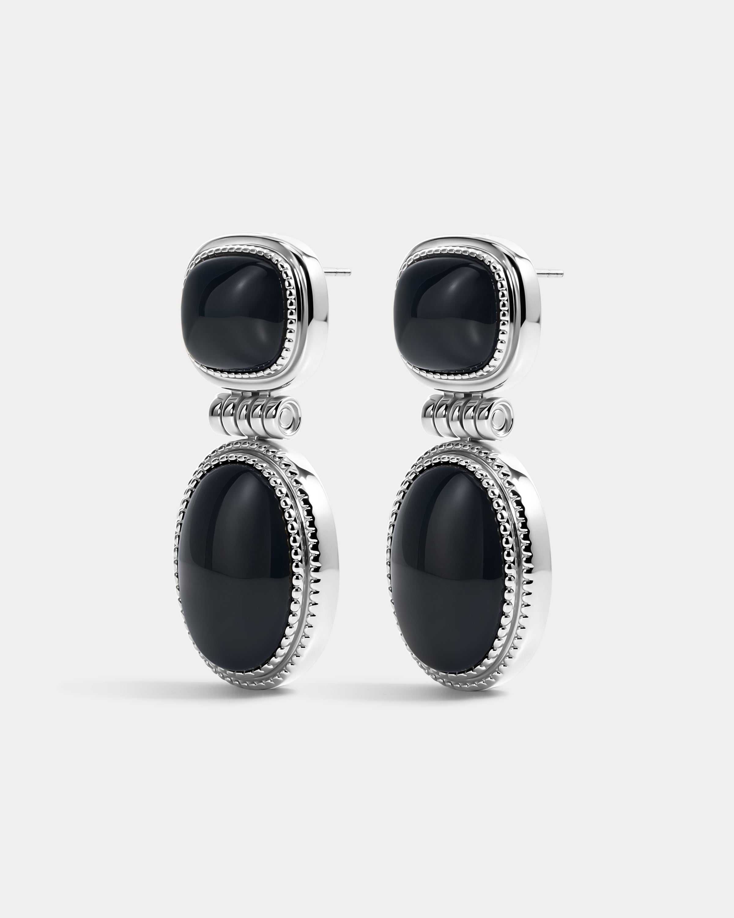 The Luv Aj Midnight Mesa Drop Studs in Silver on White Background