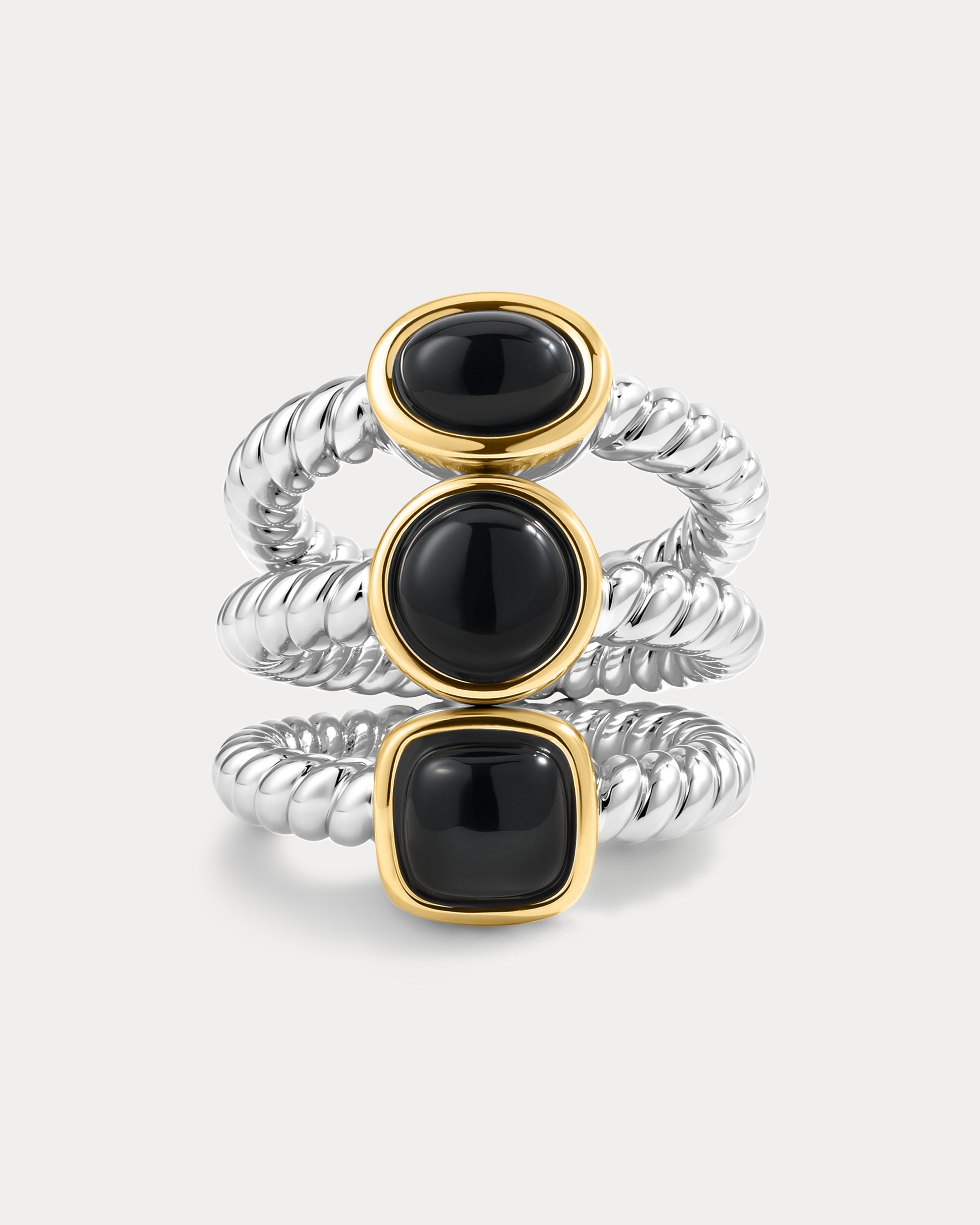 The Luv Aj Midnight Mesa Ring Set in Silver on white background
