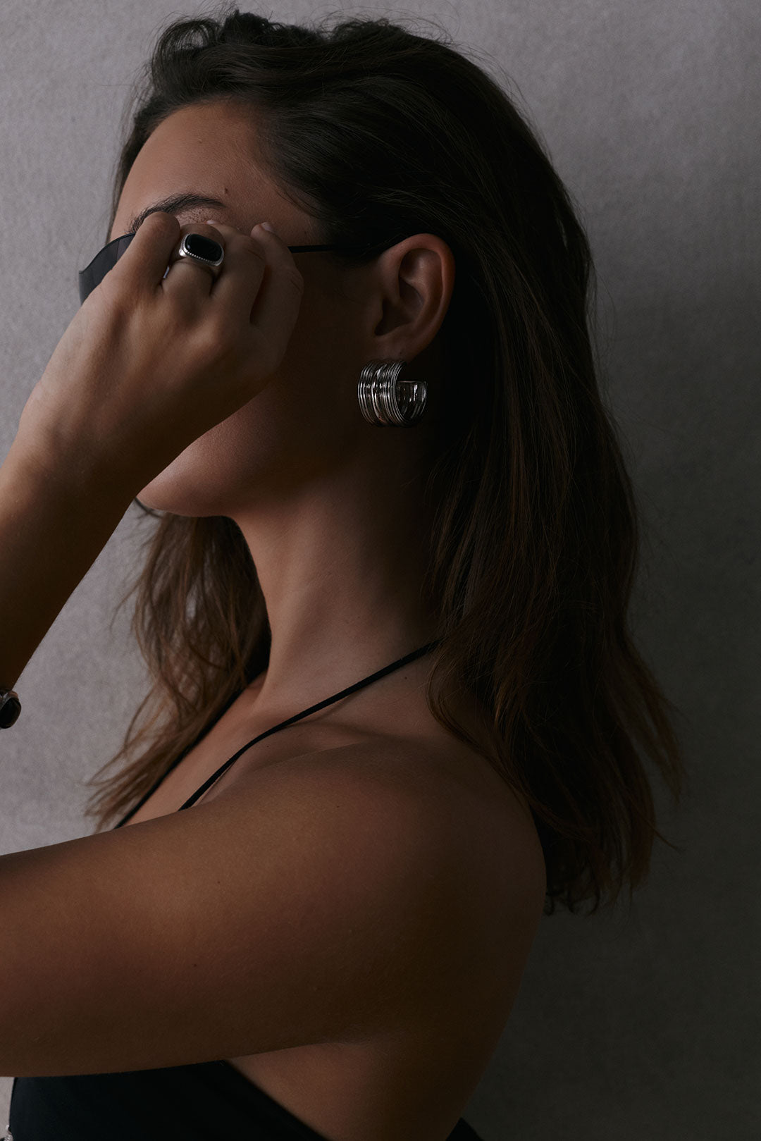 The Luv Aj Midnight Mesa Signet Ring in Silver on Model