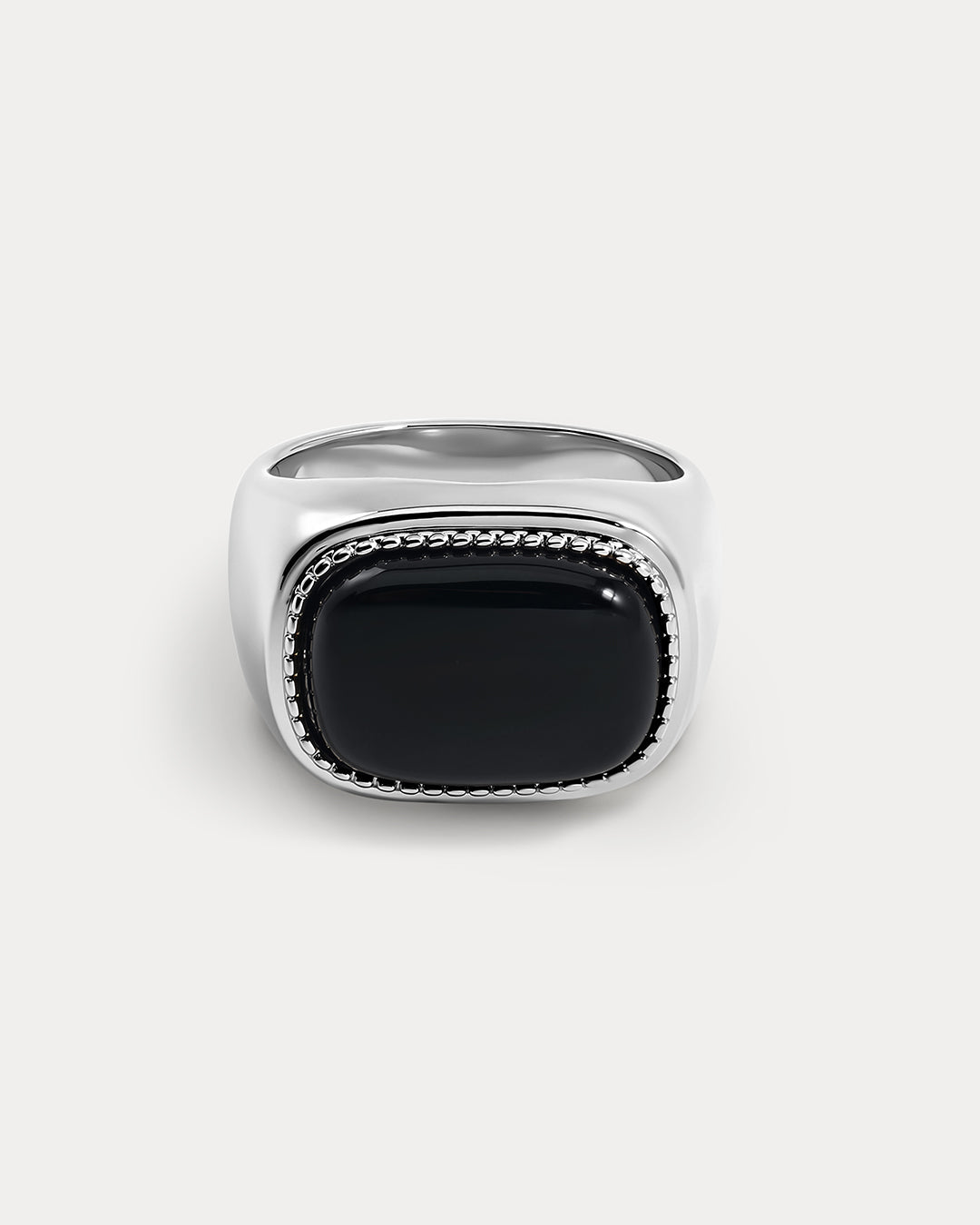 The Luv Aj Midnight Mesa Signet Ring in Silver on White Background
