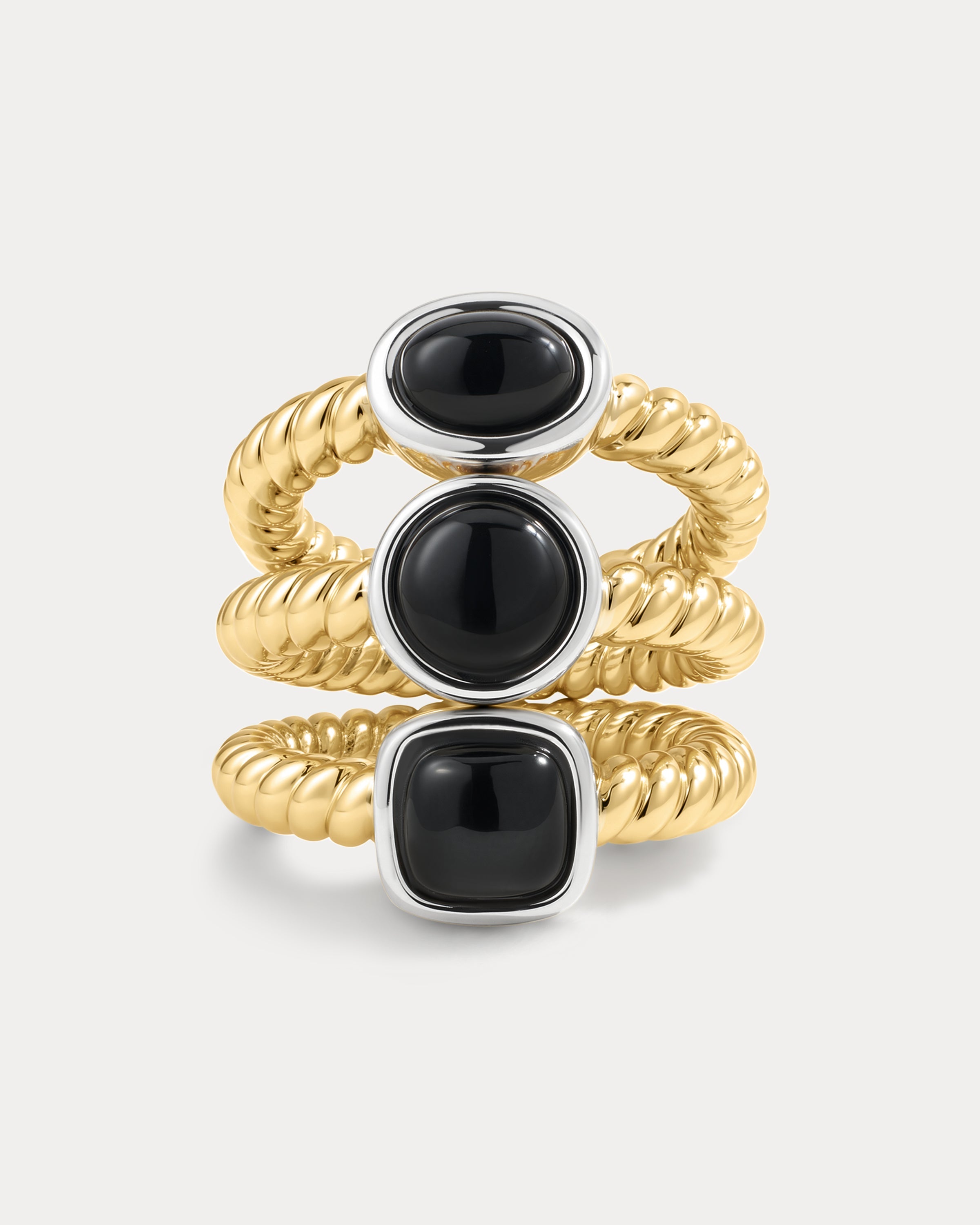 The Luv Aj Midnight Mesa Ring Set in Gold on white background