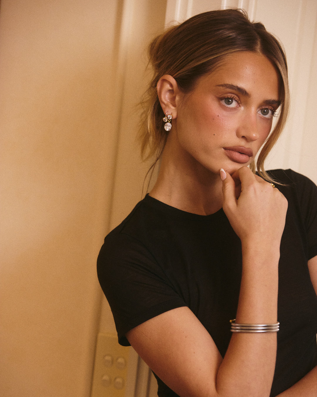 The Luv Aj Mini Palais Flex Snake Chain Bracelet in Silver on Model