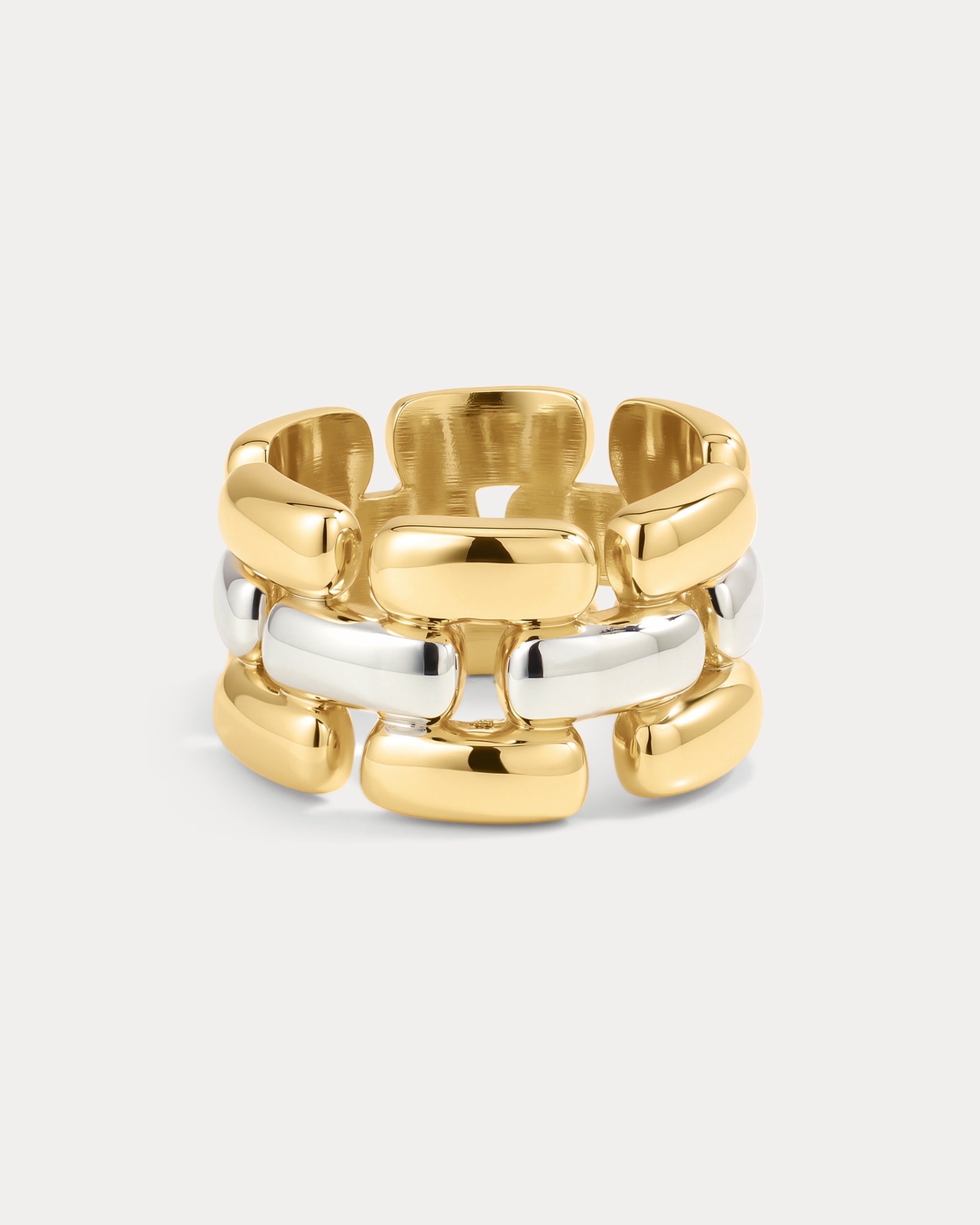 The Luv Aj Noir Link Ring in Gold on white background