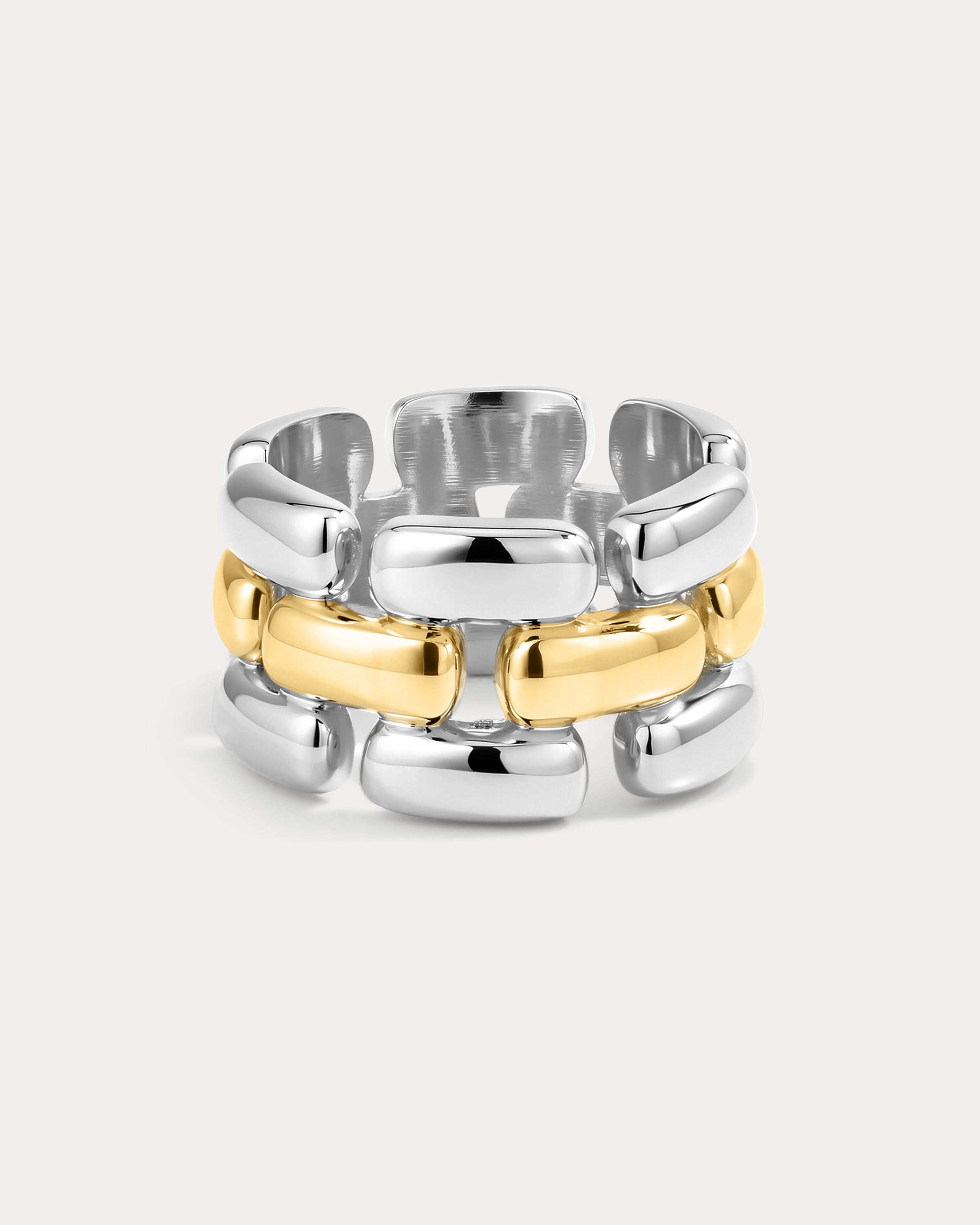 The Luv Aj Noir Link Ring in Silver on white background