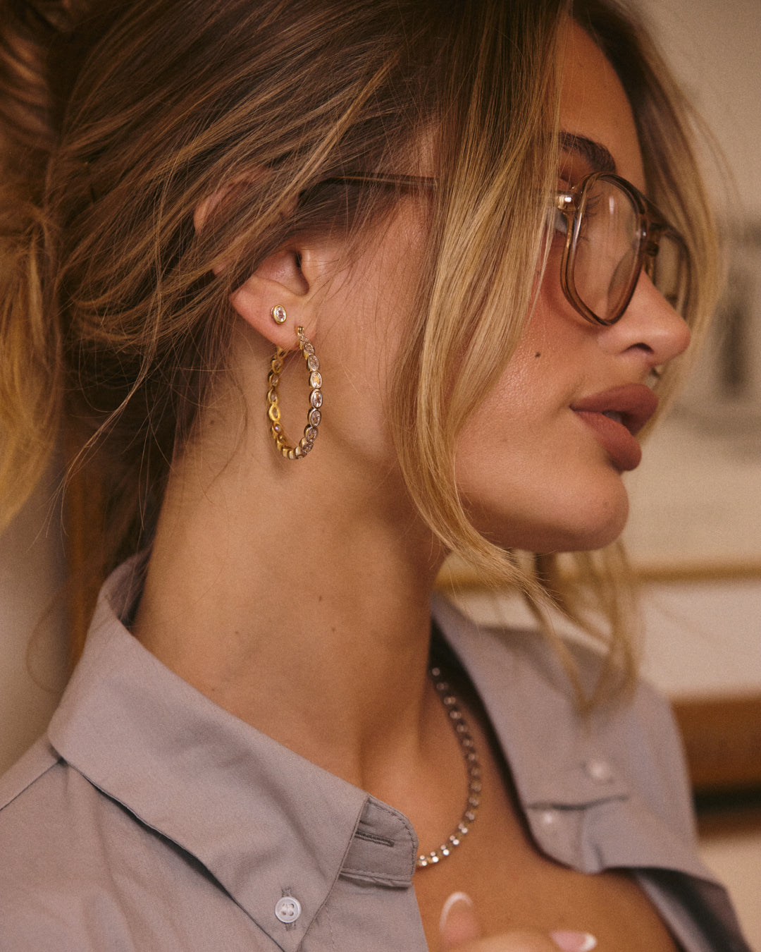 The Luv Aj Palais Eternity Hoops in Gold on Model