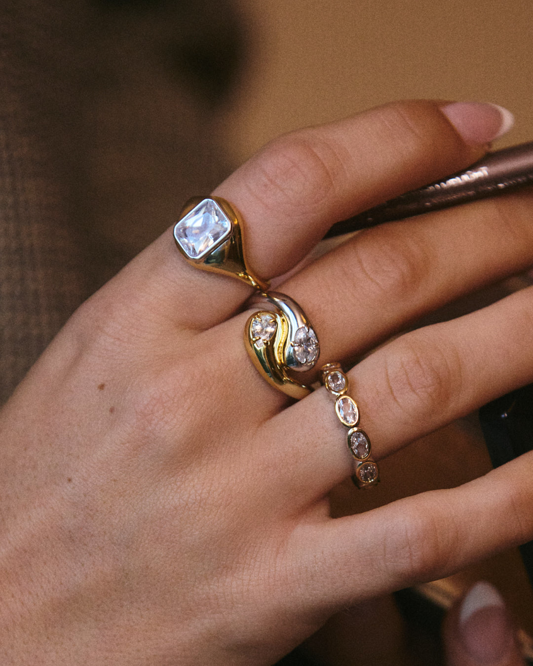 The Luv Aj Palais Eternity Ring in Silver on Model's Ring Finger
