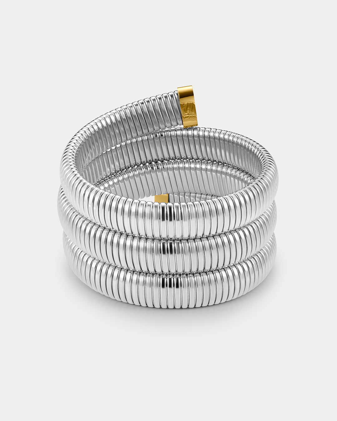 The Luv Aj Palais Flex Snake Chain Bracelet in Silver on White Background