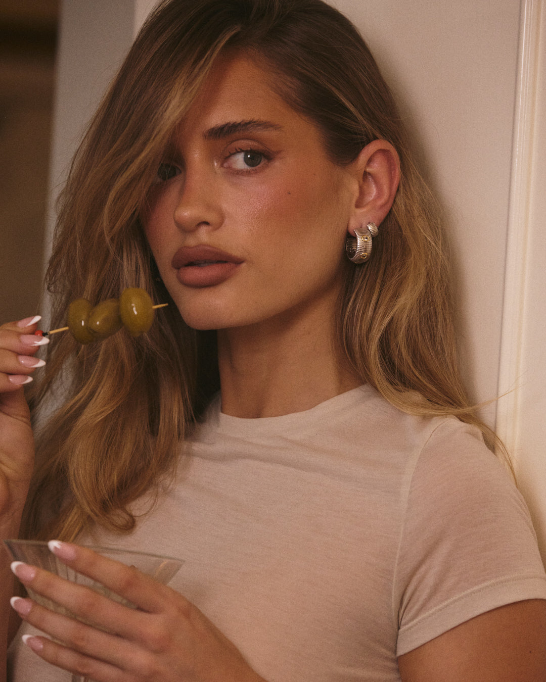The Luv Aj Pave Georgia Ridged Hoops in Silver on Model