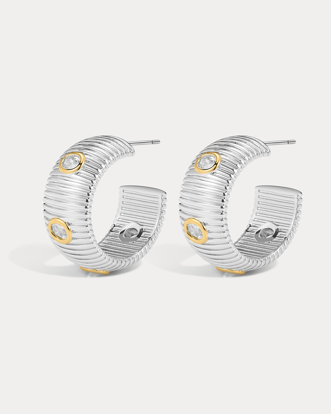 The Luv Aj Pave Georgia Ridged Hoops in Silver on white background