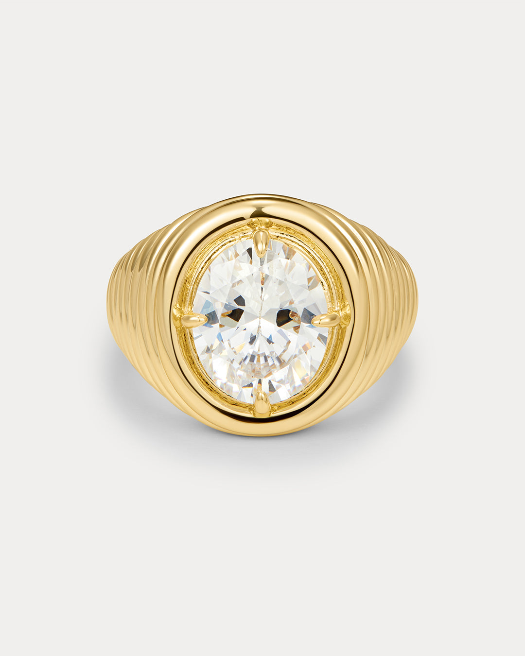 The Luv Aj Reve Ridged Signet Ring in Gold on white background