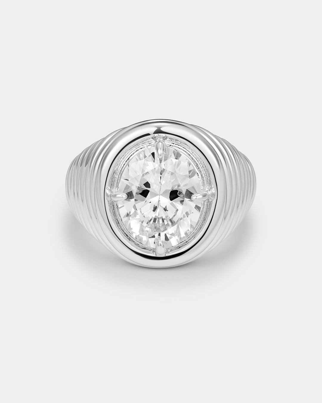The Luv Aj Reve Ridged Signet Ring in Silver on White Background