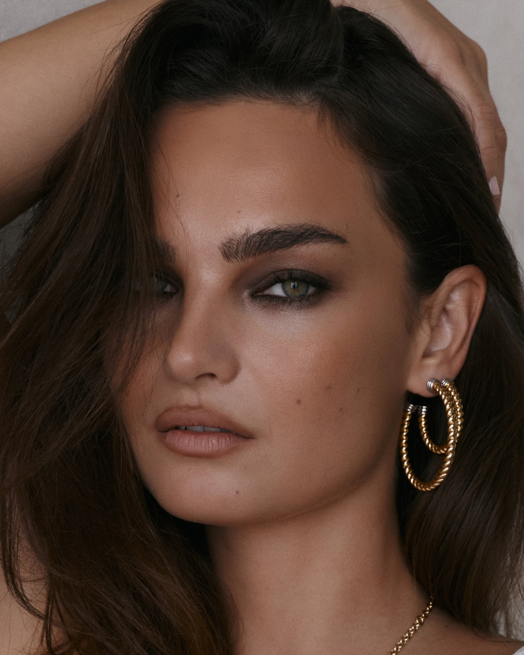The Luv Aj XL Sierra Rope Hoops In Gold on Model