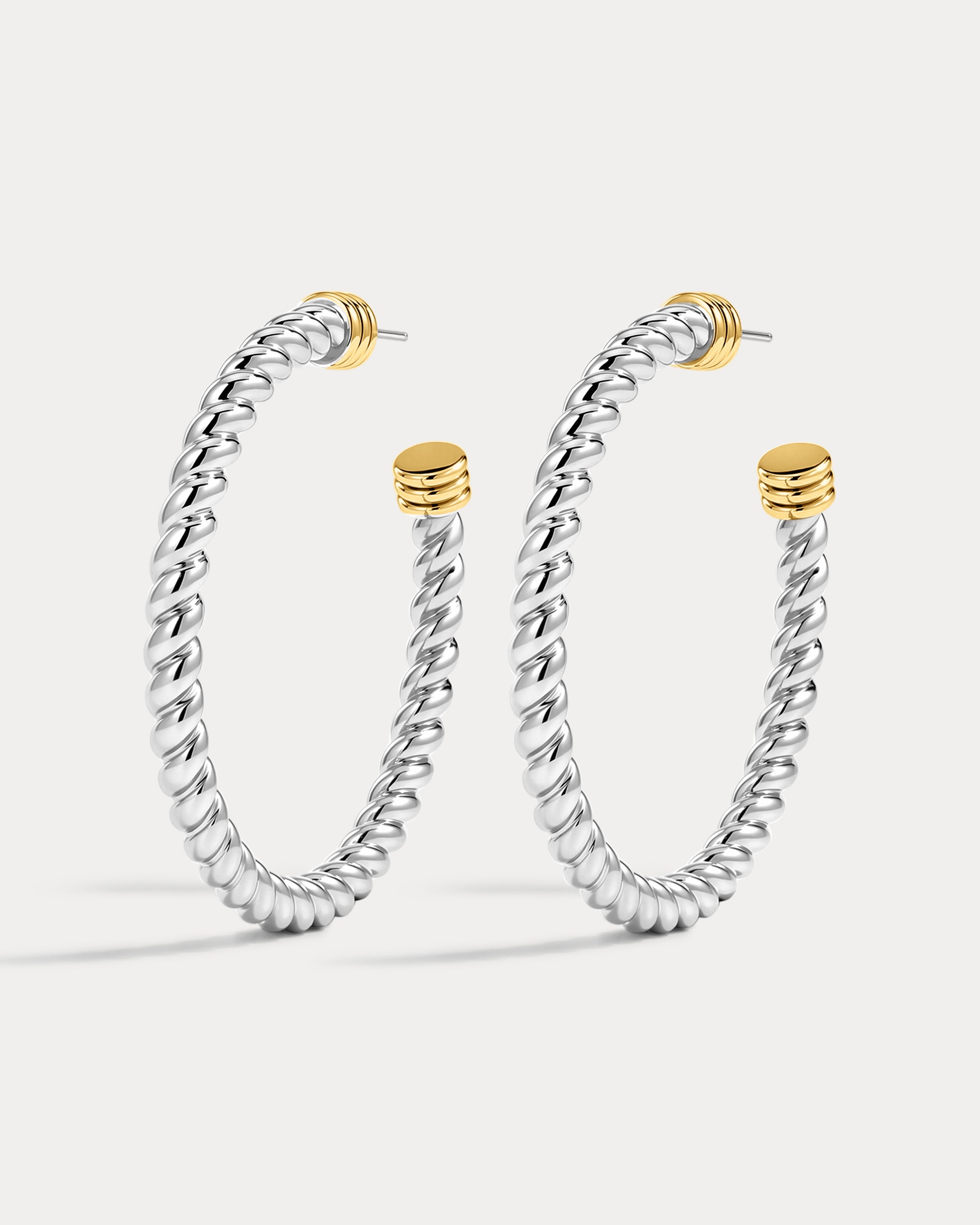 The Luv Aj XL Sierra Rope Hoops in Silver on white background