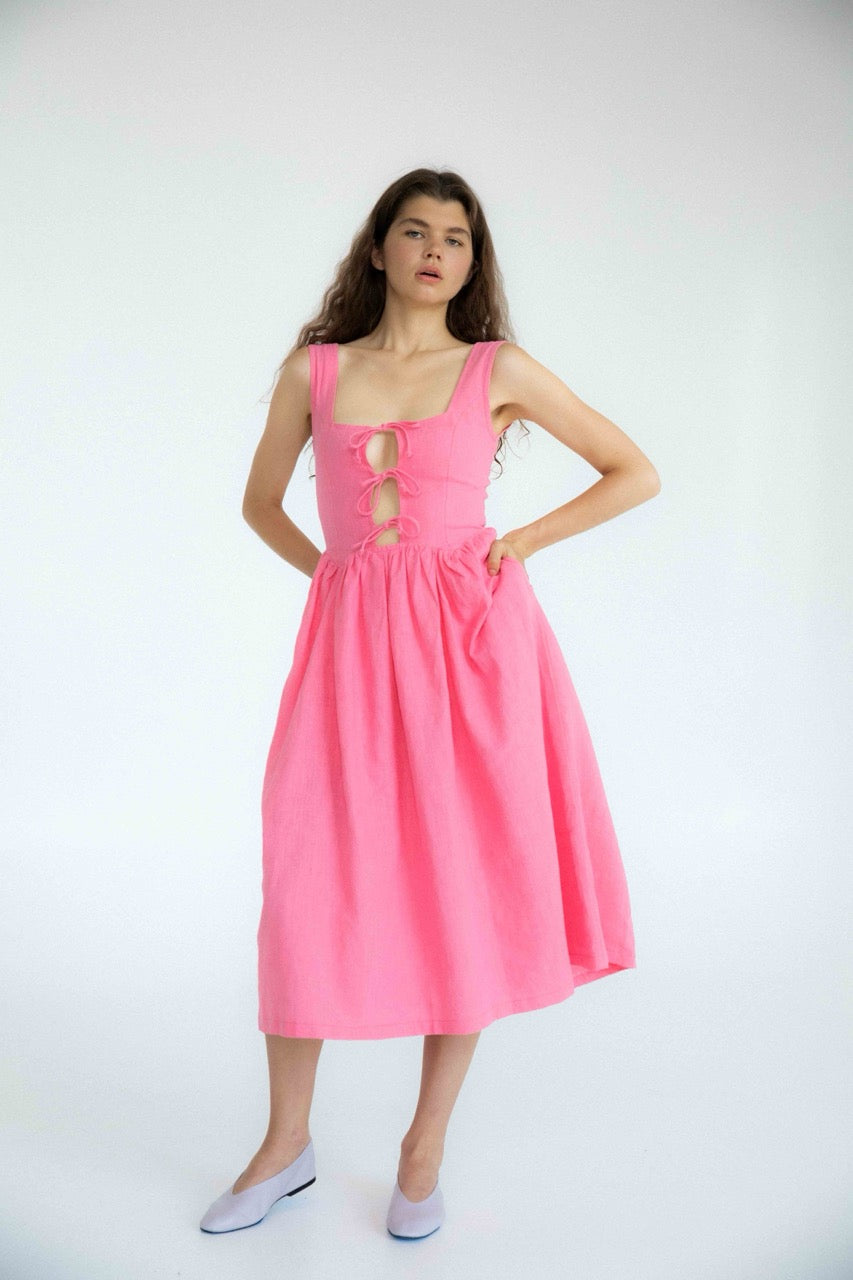 Georgette Linen Dress | Magenta