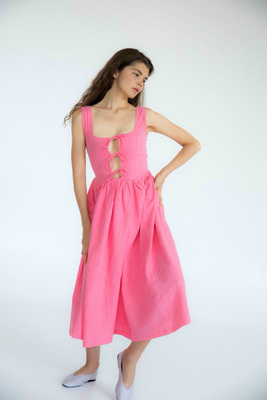 Georgette Linen Dress | Magenta