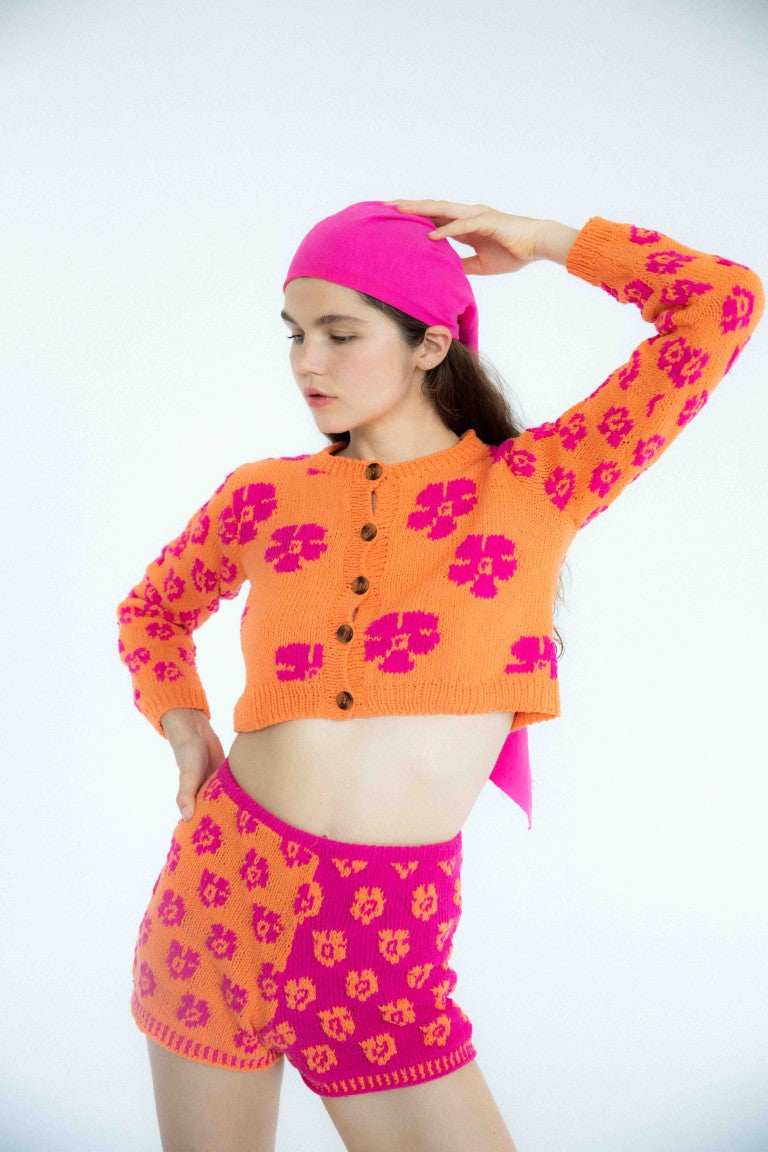 Vera Knit Cardigan | Orange  &  Magenta