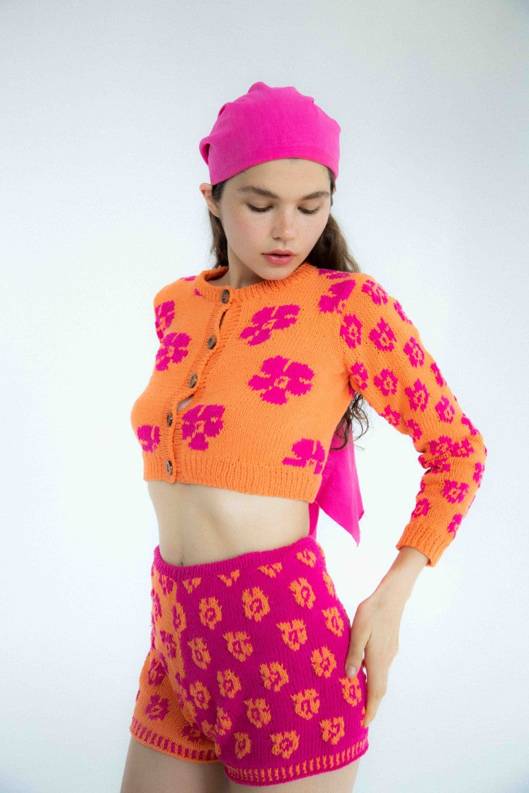 Vera Knit Cardigan | Orange  &  Magenta