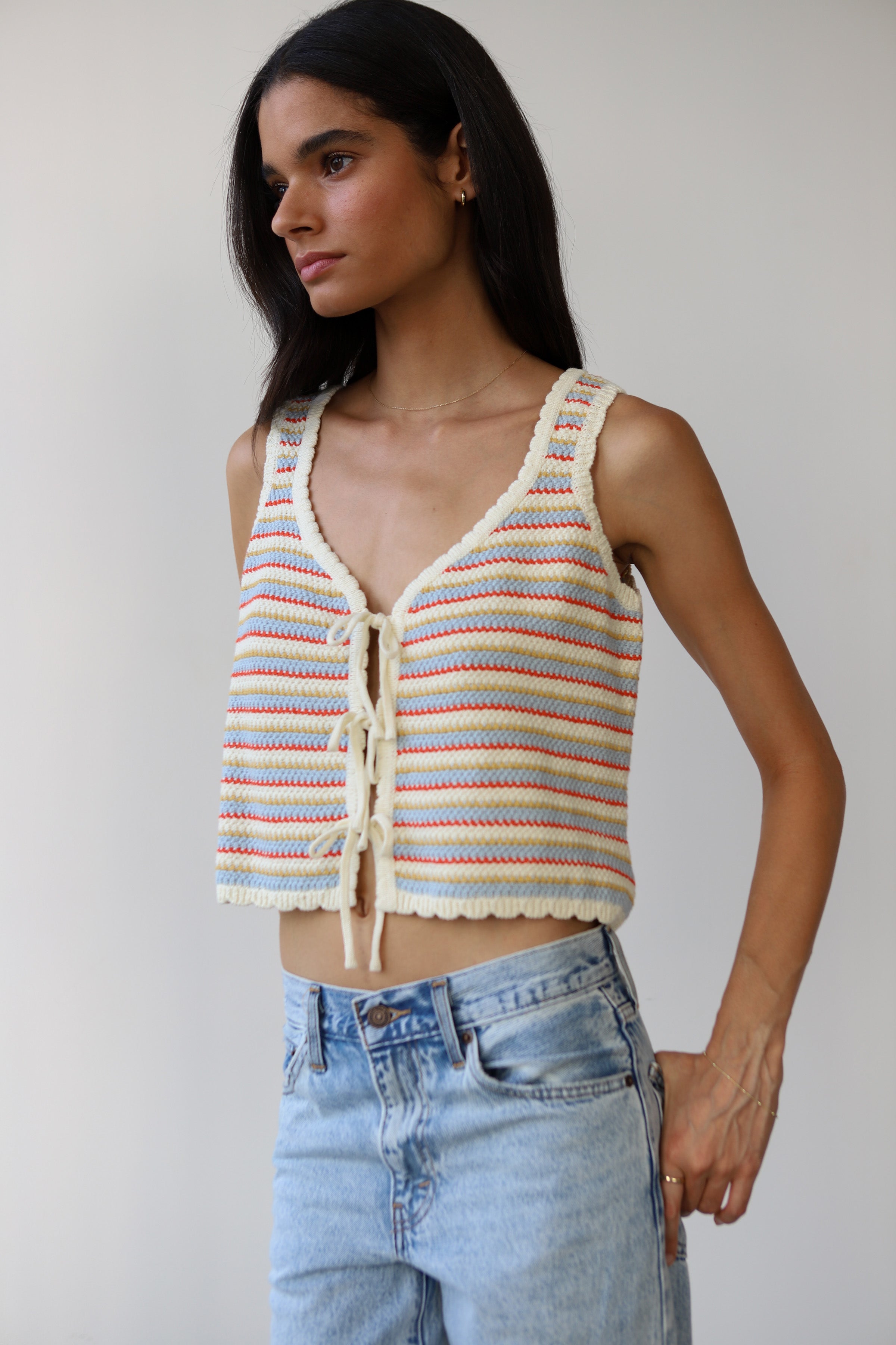 Mai Crochet Tie Tank - Creme