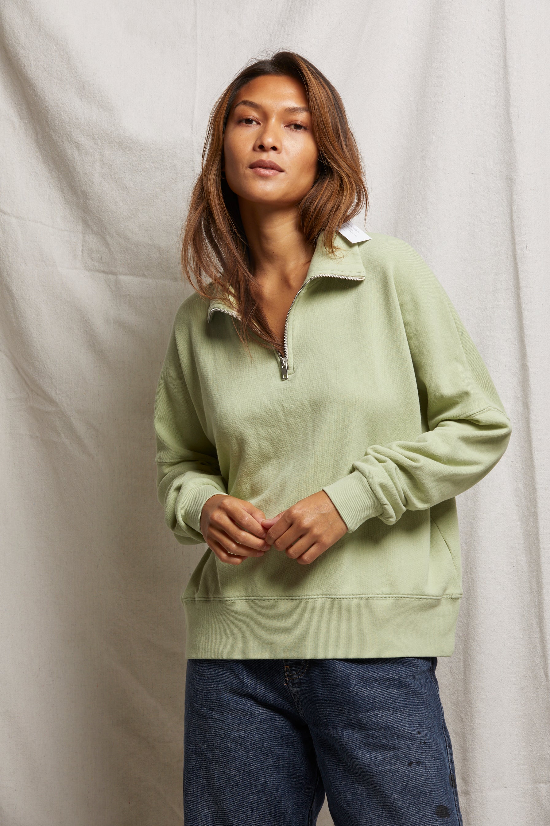 maren french terry 1/4 zip sweatshirt | pistachio