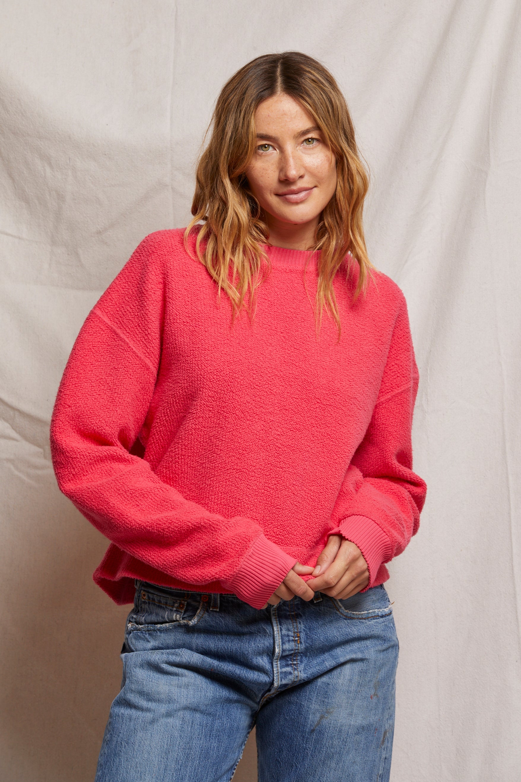 mayer reverse fleece sweatshirt | pink bloom