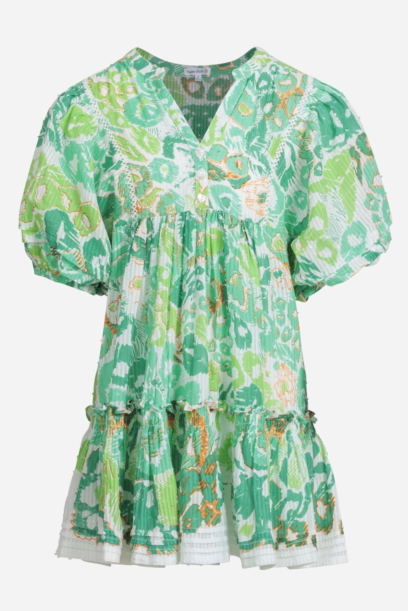 Mini Dress Aria for girls - Green Pencilleo - Poupette St Barth