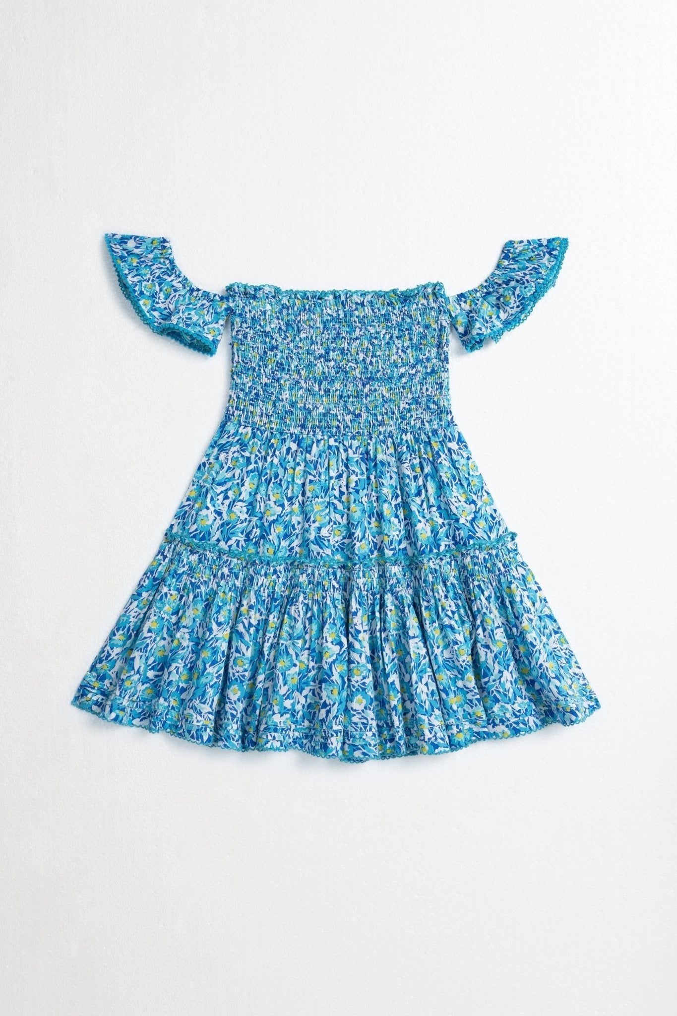 Kids Mini Dress Aurora - Blue Ocean Flowers - Poupette St Barth