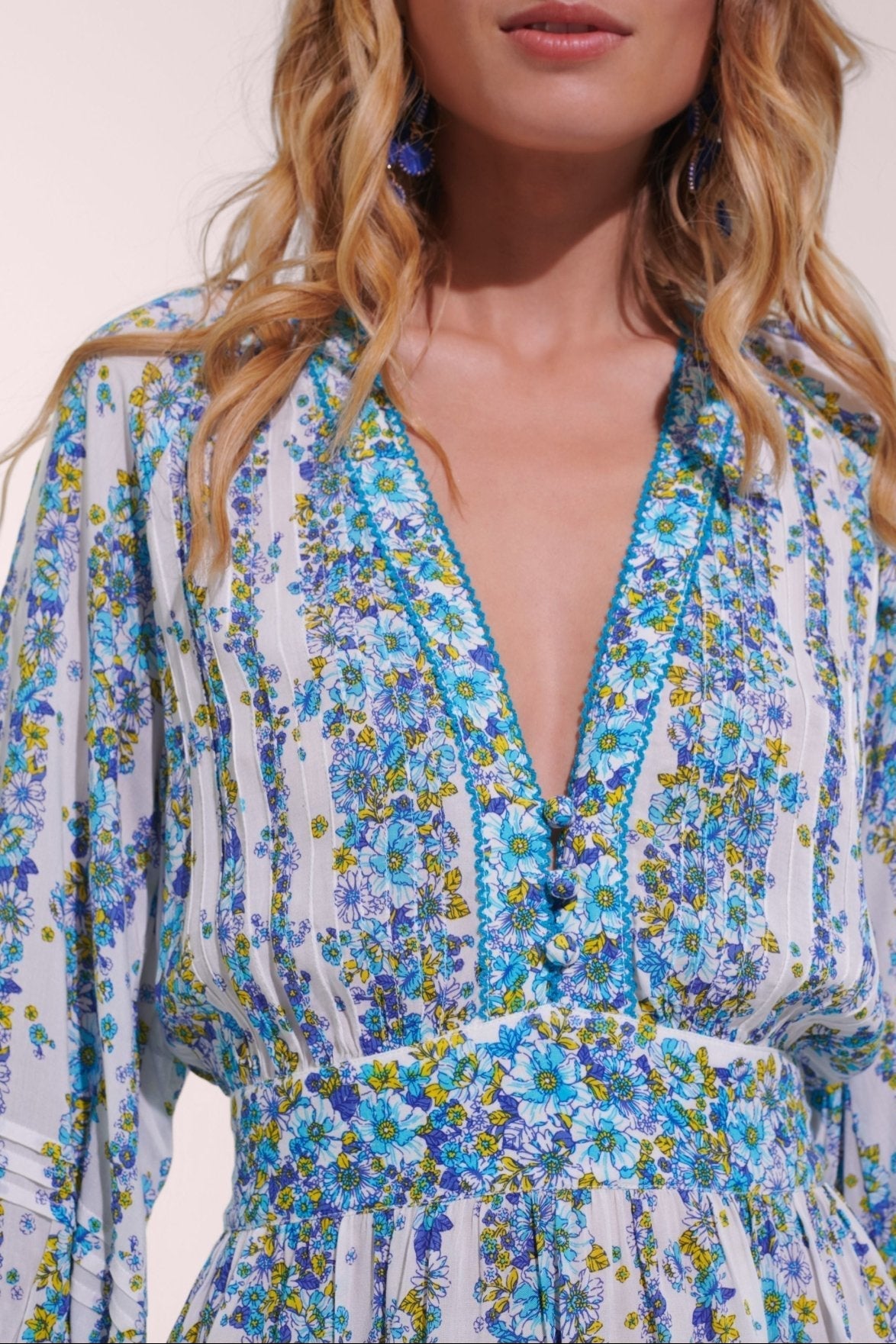 Mini Dress Bera - Blue Waves Flowers - Poupette St Barth
