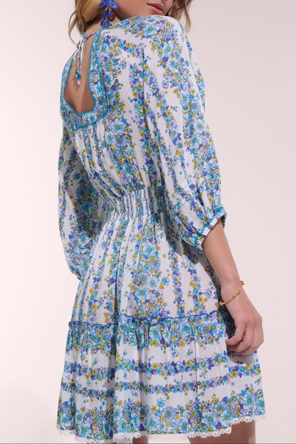 Mini Dress Bera - Blue Waves Flowers - Poupette St Barth