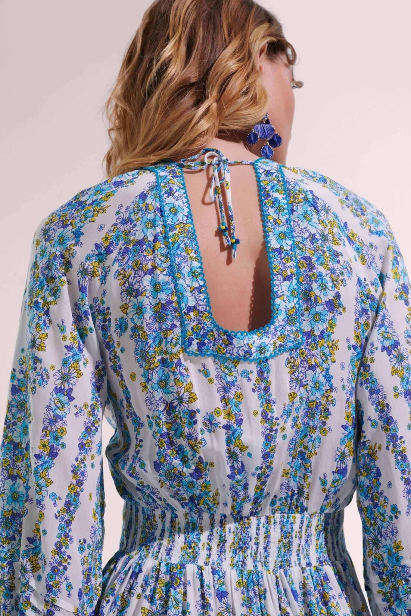 Mini Dress Bera - Blue Waves Flowers - Poupette St Barth