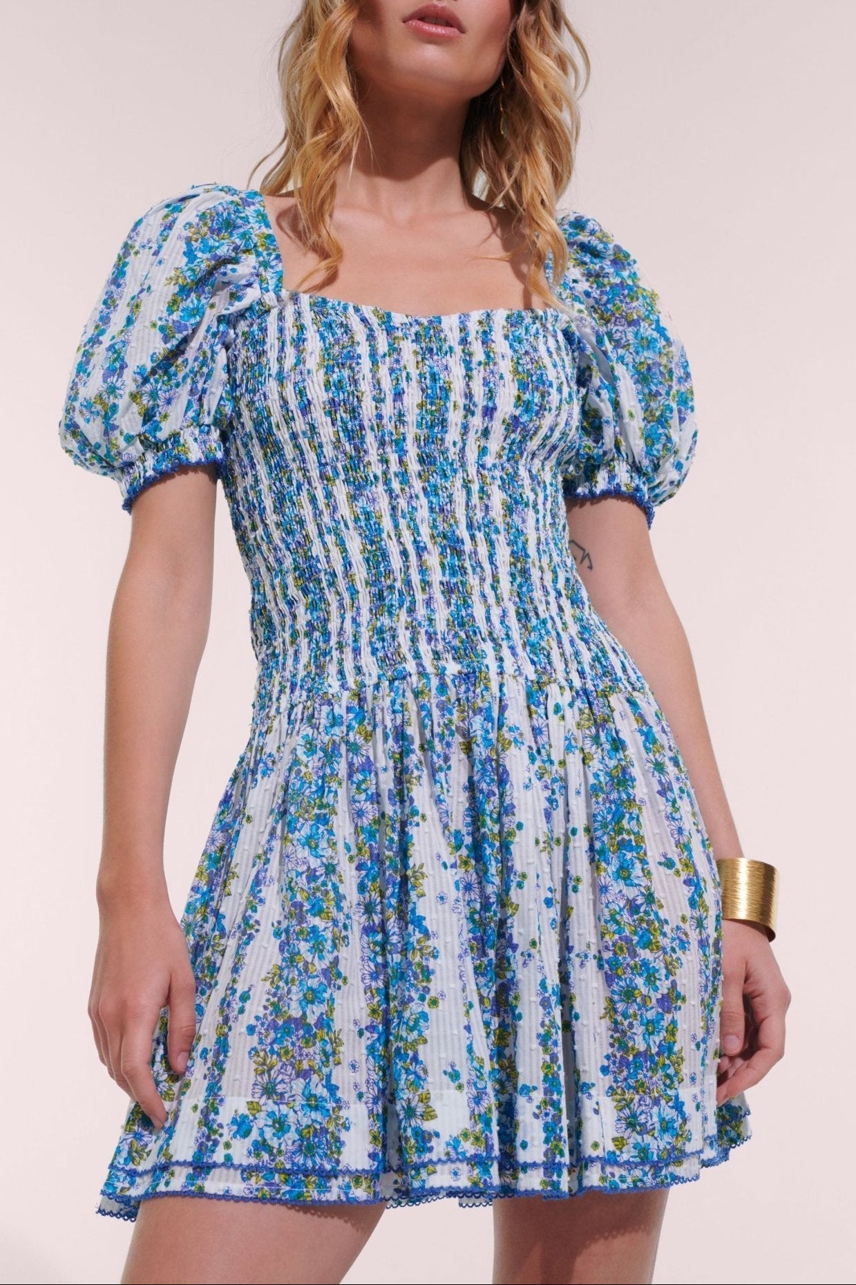 Mini Dress Bertha - Blue Waves Flowers - Poupette St Barth