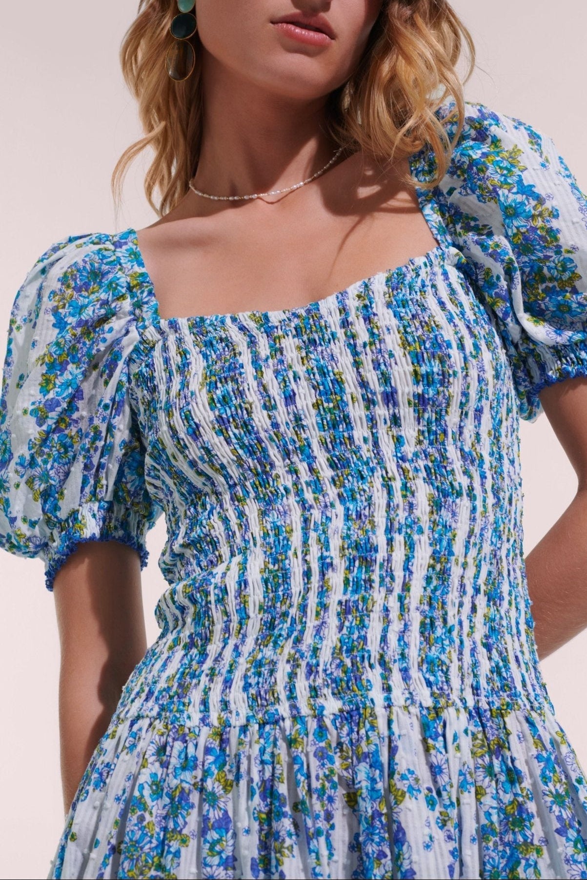 Mini Dress Bertha - Blue Waves Flowers - Poupette St Barth