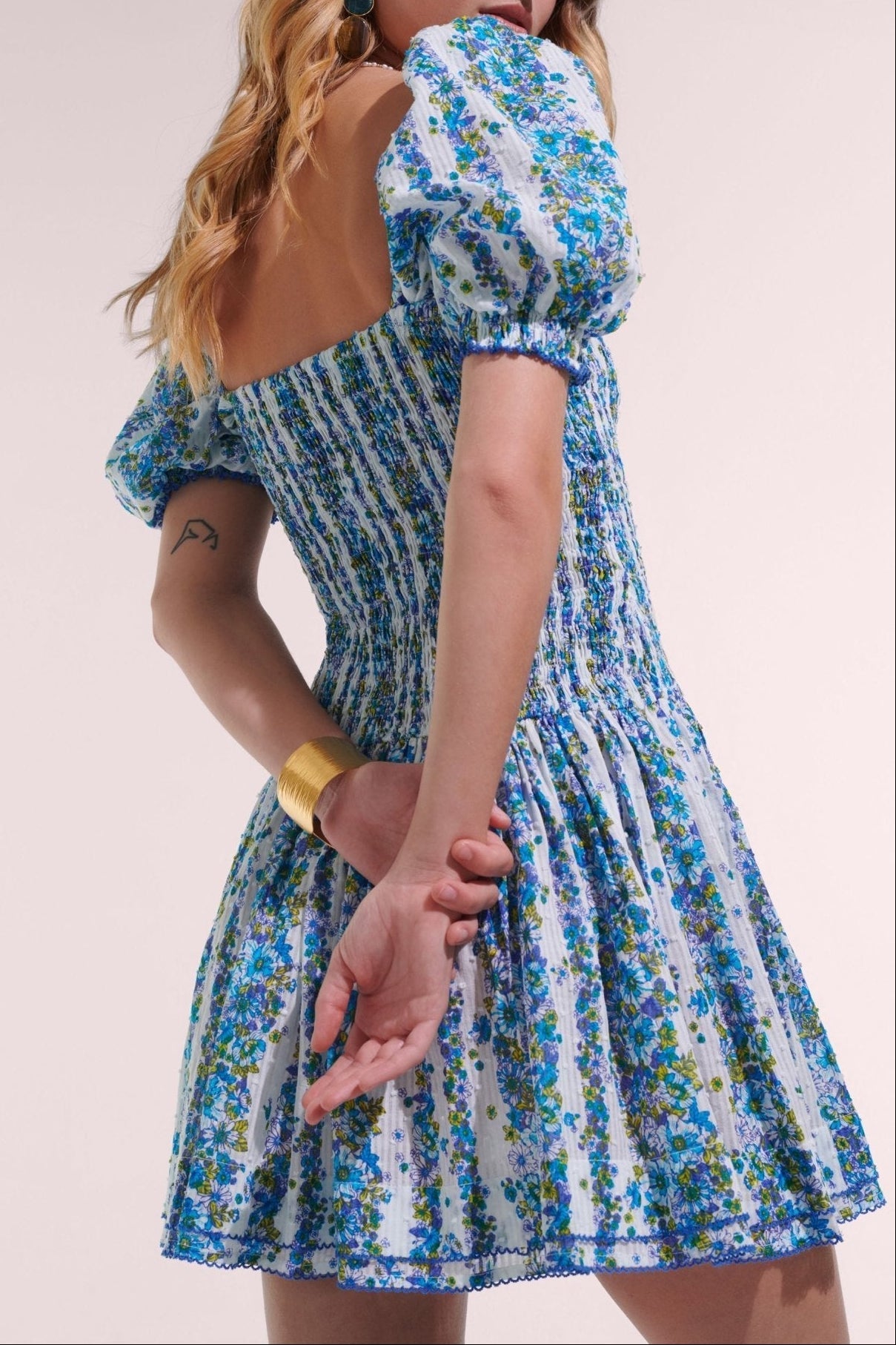 Mini Dress Bertha - Blue Waves Flowers - Poupette St Barth