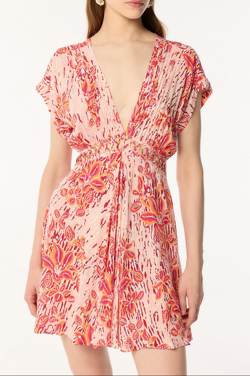 Mini Dress Cecile - Pink Exotic Forest - Poupette St Barth