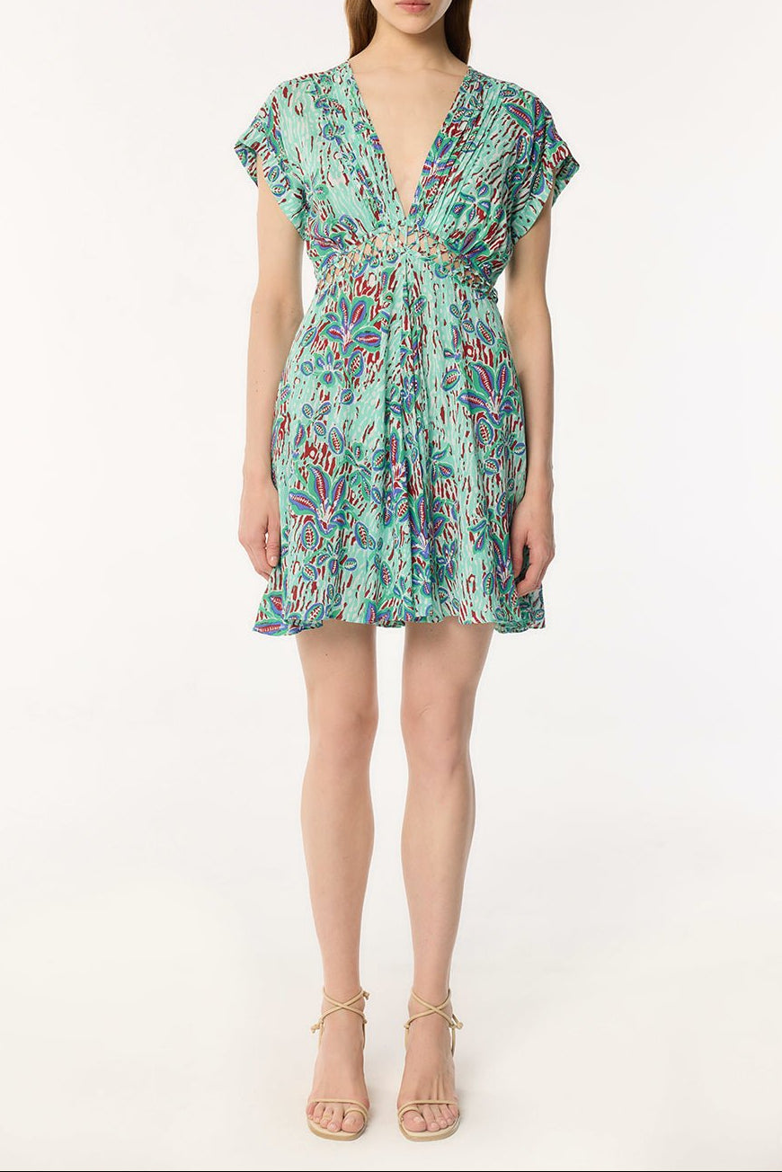 Mini Dress Cecile - Mint Exotic Forest - Poupette St Barth