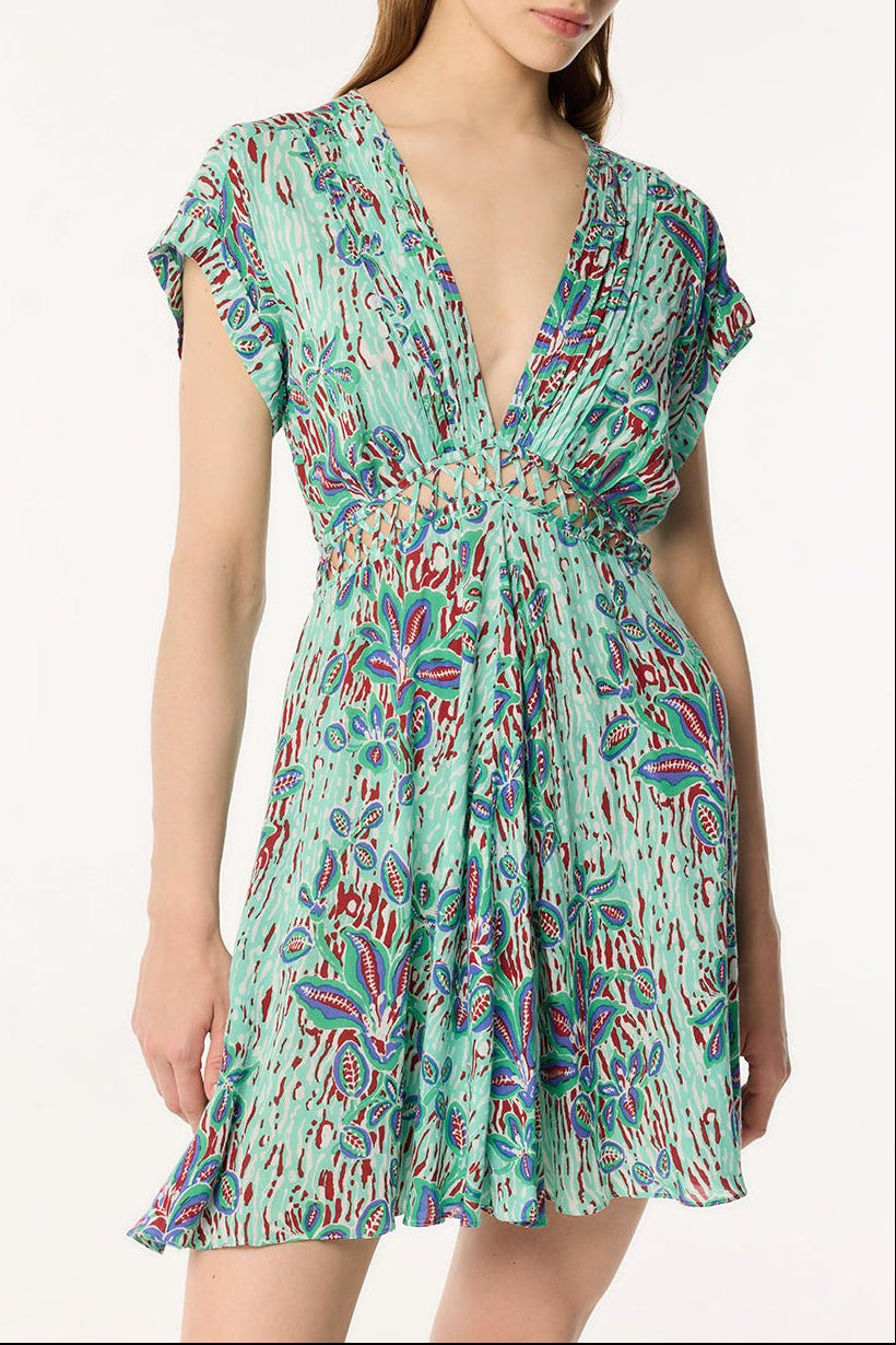 Mini Dress Cecile - Mint Exotic Forest - Poupette St Barth