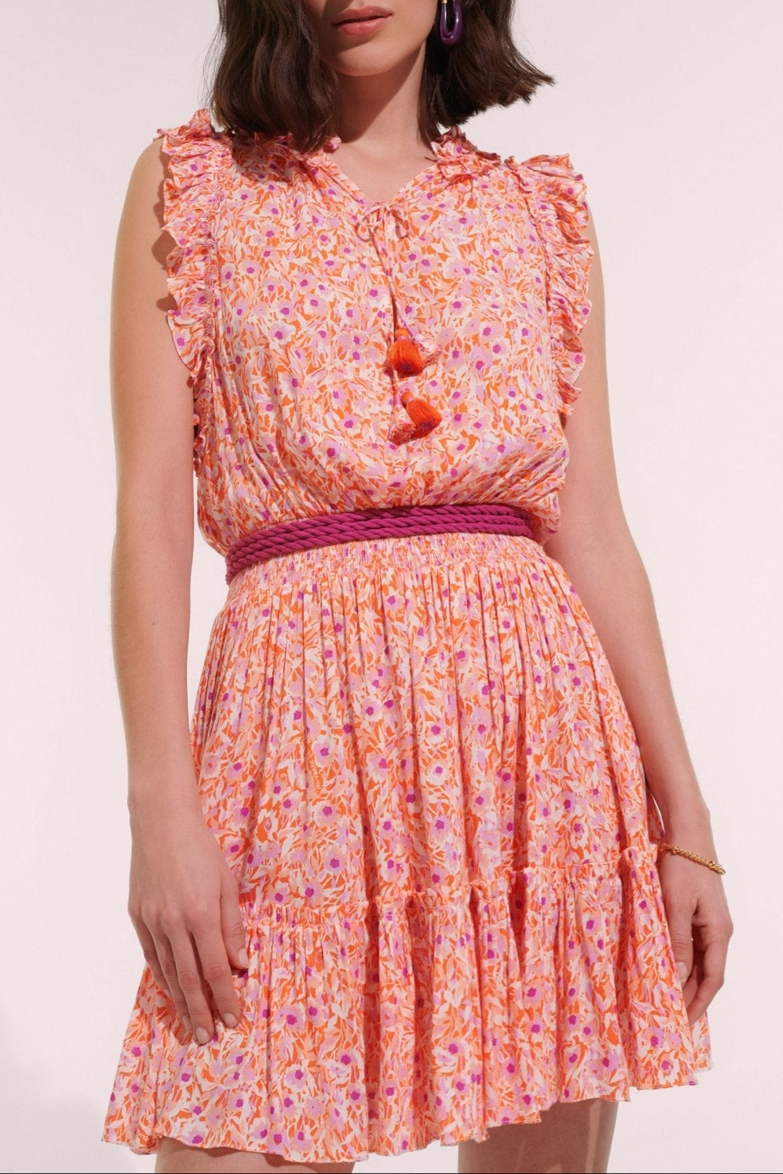 Mini Dress Triny - Orange Ocean Flowers - Poupette St Barth