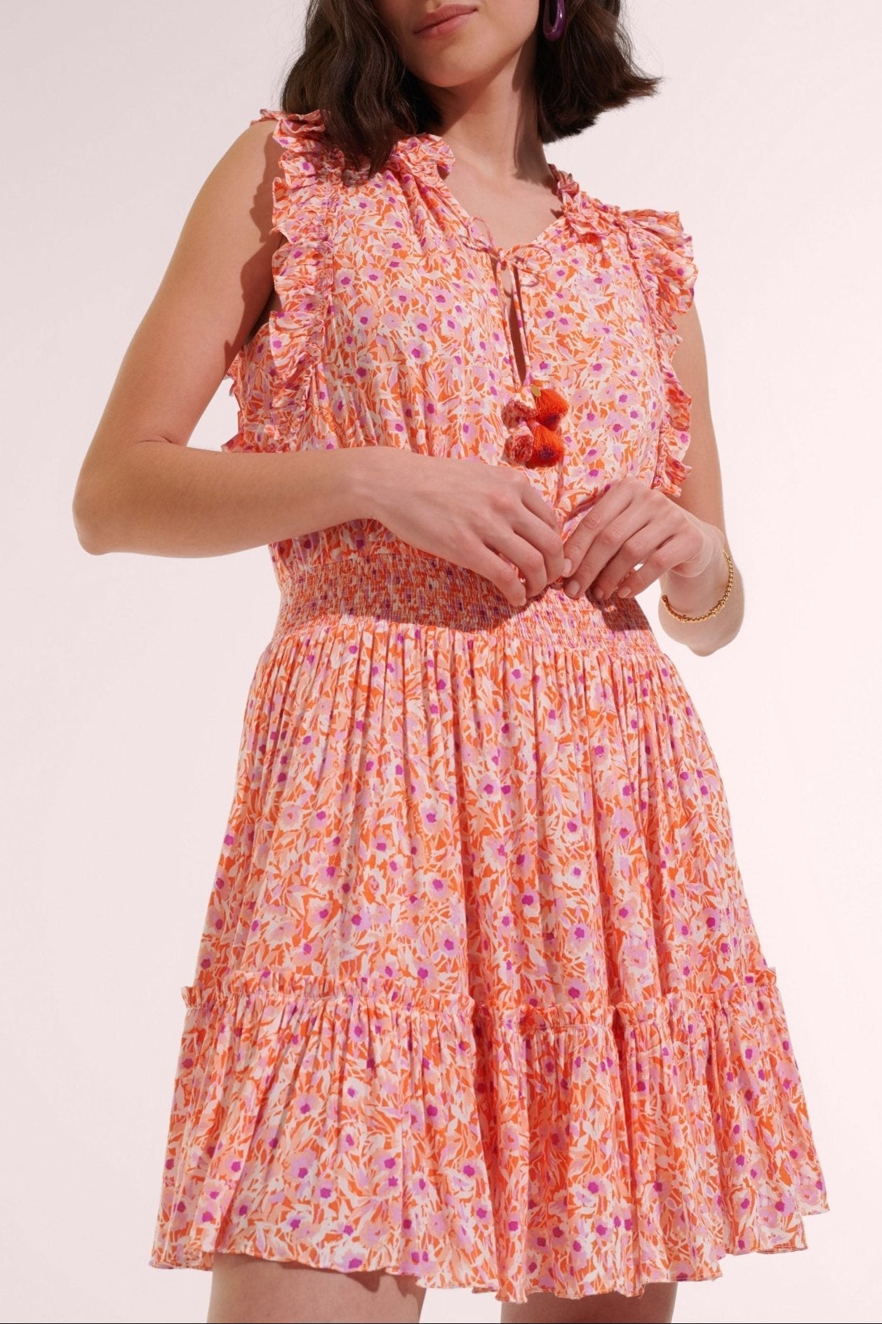 Mini Dress Triny - Orange Ocean Flowers - Poupette St Barth