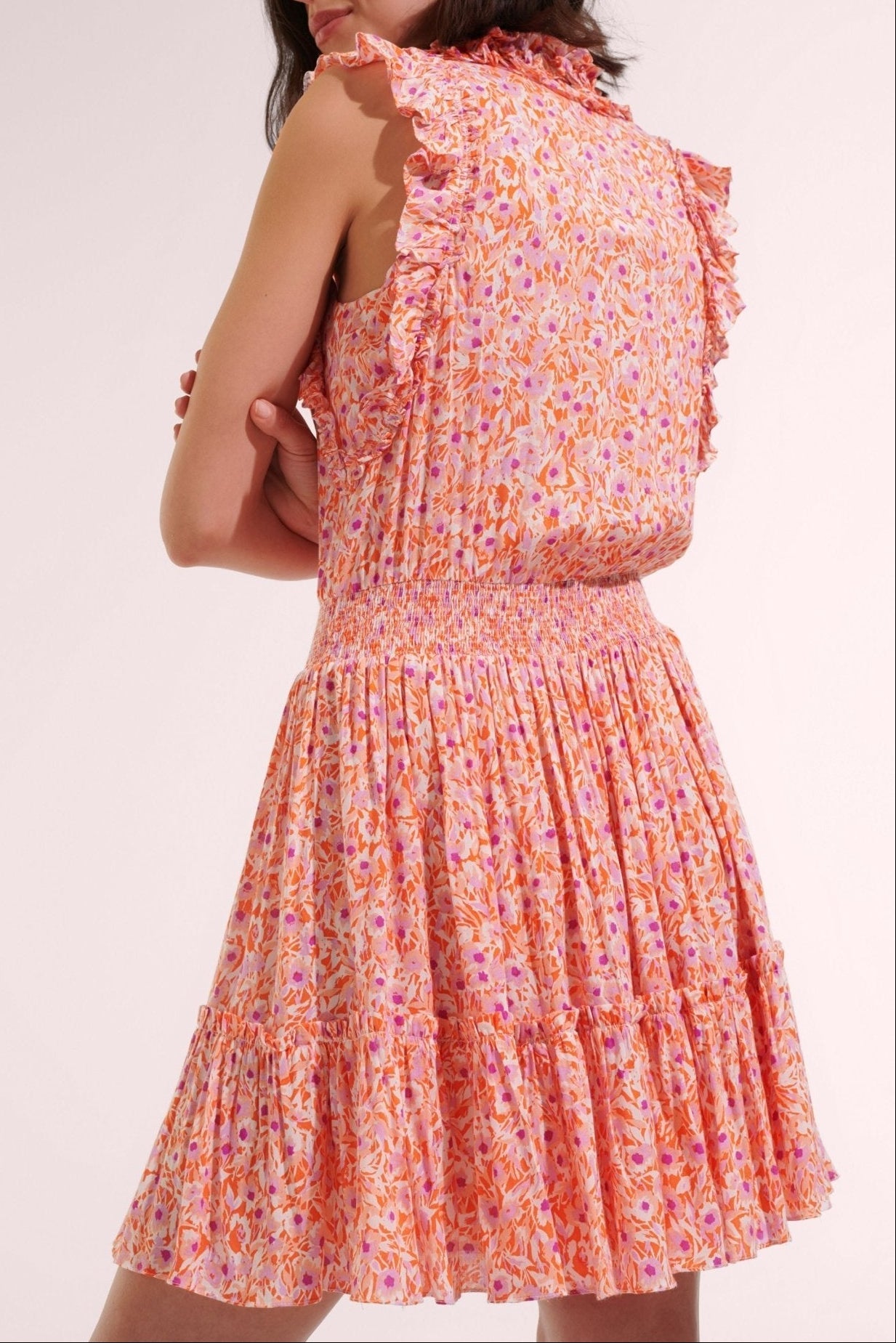Mini Dress Triny - Orange Ocean Flowers - Poupette St Barth