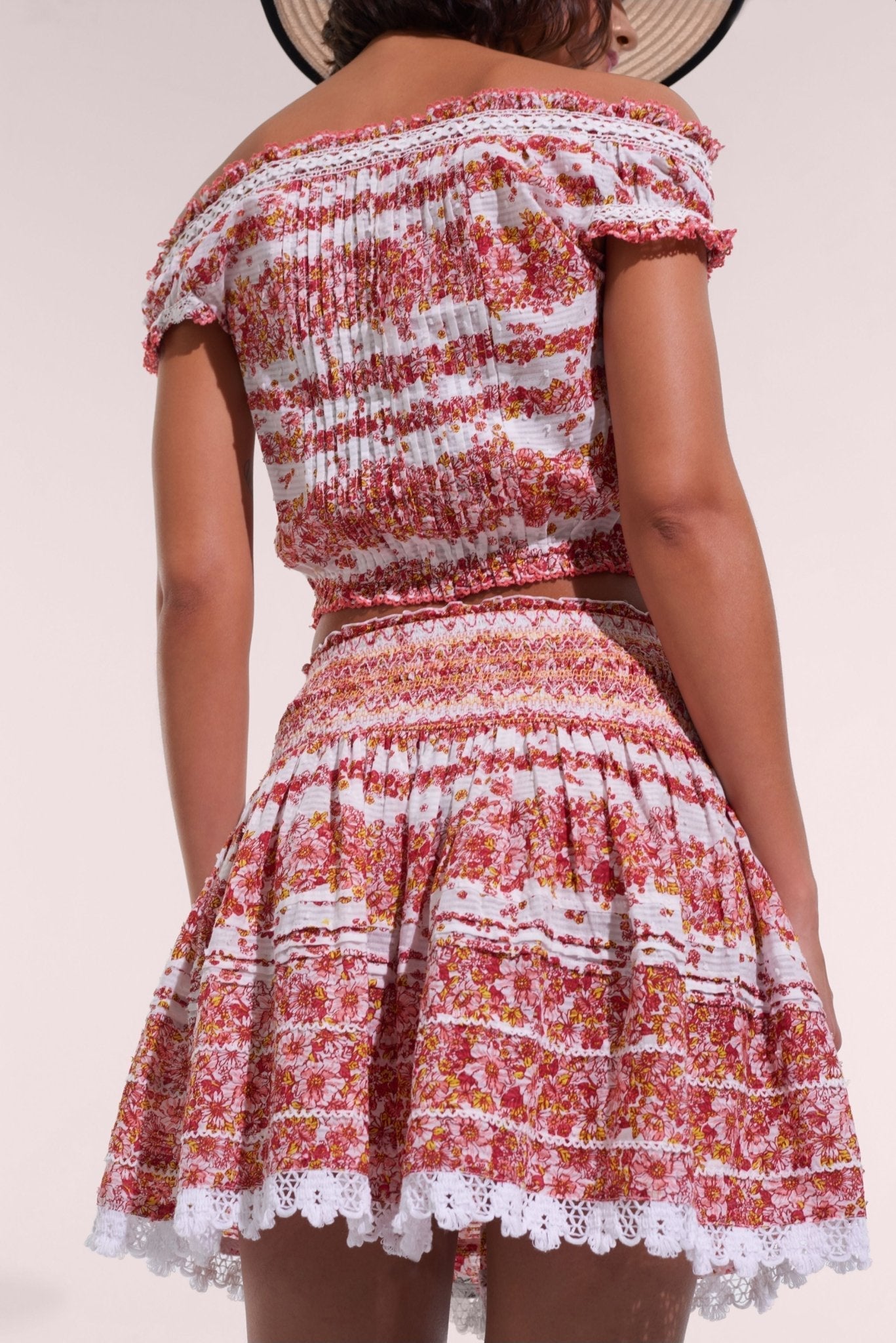 Mini Skirt Galia - Pink Waves Flowers - Poupette St Barth