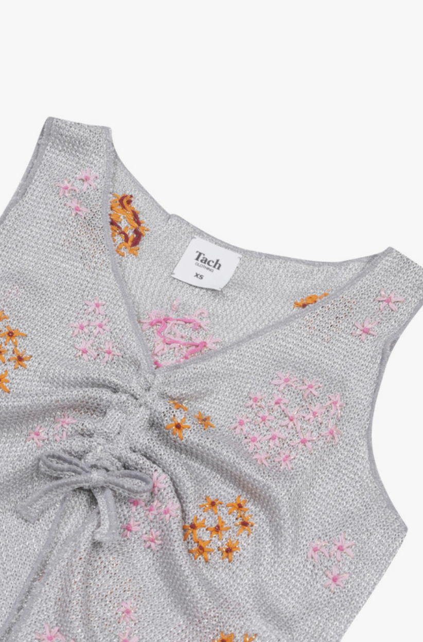 Mali Embroidered Top | Silver