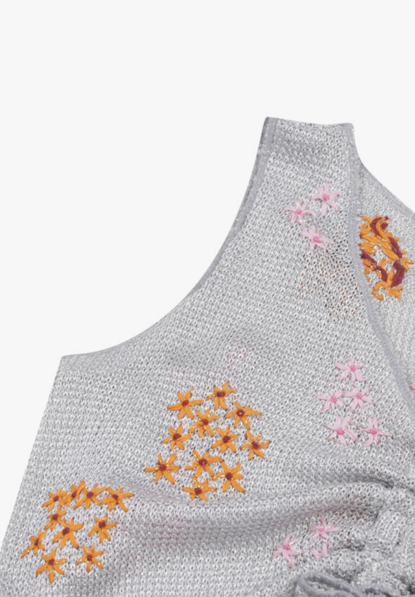 Mali Embroidered Top | Silver